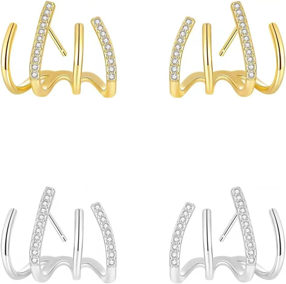 2 Pairs Gold/Silver Hoop Earrings For Women Men Set Trendy,18K Gold Plated Big/Large/Small/thin/Thick/ Chunky Zircon Huggie Hoop Earings,Western Turquoise Gemstone Dangle Hoops,Oval Twisted Statement CZ Geometric Drop Hoops,Fashion Jewelry Gift.