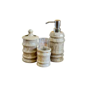 3 Piece Bathroom Accessory  Set of Sahara Beige Marble