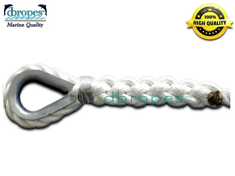 3/4" X 12' Three Strand Mooring Pendant 100% Nylon Rope with 2 Galvanized or SS Thimbles. Made in USA.