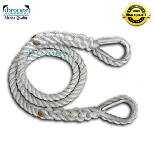3/4" X 12' Three Strand Mooring Pendant 100% Nylon Rope with 2 Galvanized or SS Thimbles. Made in USA.