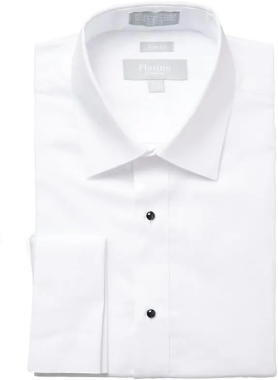 Adam Baker Men's Tuxedo Shirt | French Cuff Laydown Collar Cotton Formal Slim Fit Dress Shirt for Prom Party Wedding