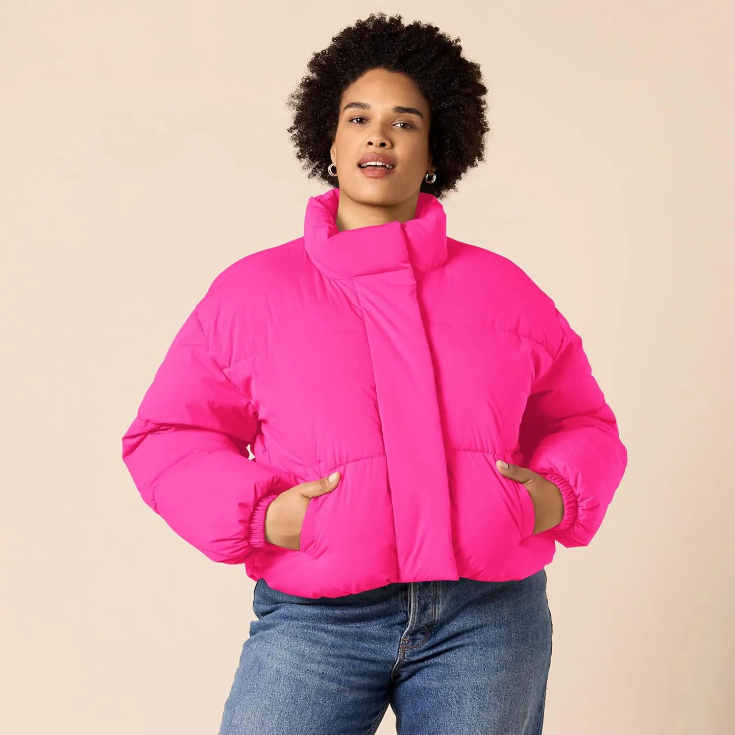 Amazon Essentials Women's Cropped Full-Zip Puffer Jacket (Quilted Matte or Sherpa Fleece)