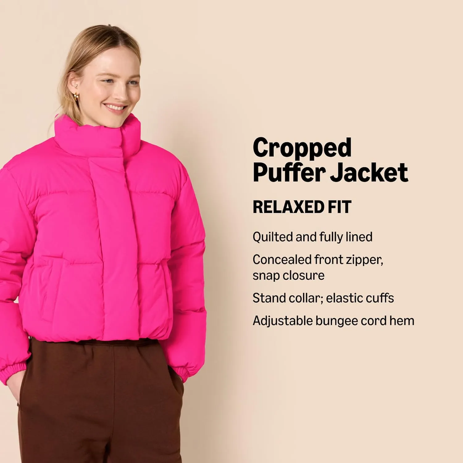 Amazon Essentials Women's Cropped Full-Zip Puffer Jacket (Quilted Matte or Sherpa Fleece)