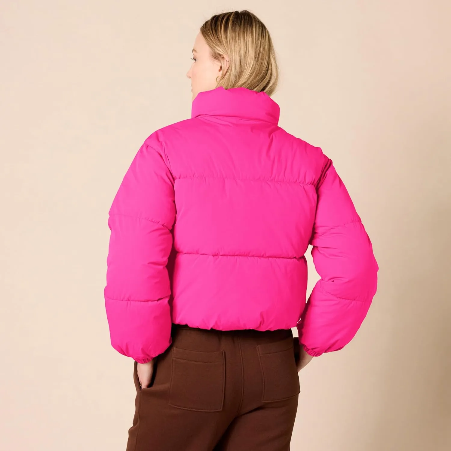 Amazon Essentials Women's Cropped Full-Zip Puffer Jacket (Quilted Matte or Sherpa Fleece)