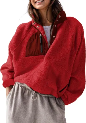 AMEBELLE Womens Lightweight Fleece Pullover Jacket Cropped Fall Winter Fuzzy Sherpa Jacket Sweatshirt Coat with Pockets