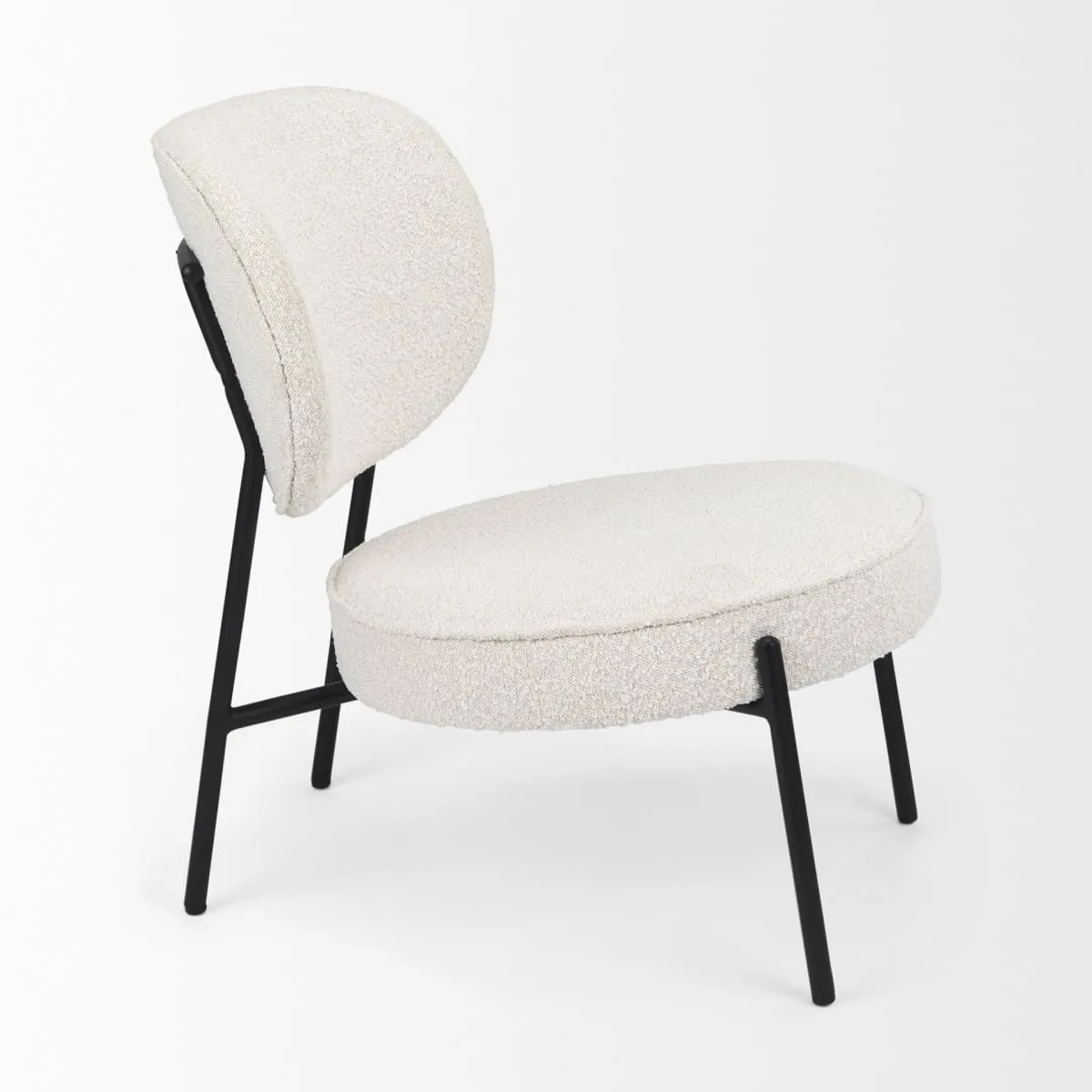 Amelia Accent Chair Cream Bouclé Fabric |  | Black Metal