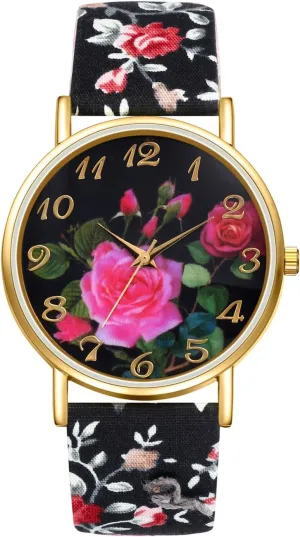 Avaner Women's Leather Wrist Watches Boho Floral Printed Analog Quartz Watches