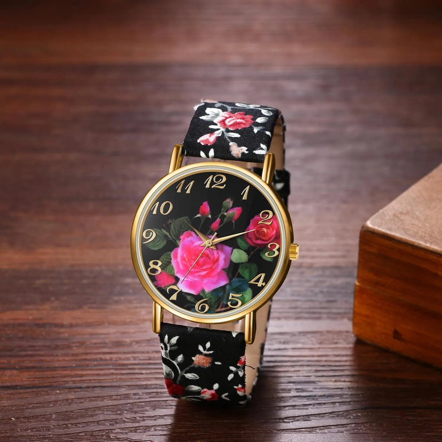 Avaner Women's Leather Wrist Watches Boho Floral Printed Analog Quartz Watches