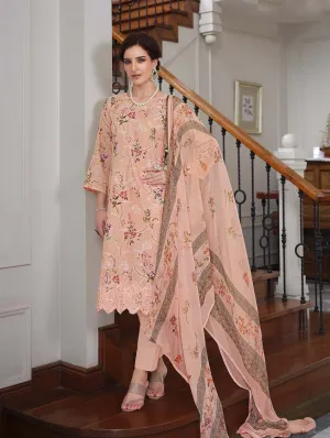 Belliza Cotton Linen Embroidered Unstitched Suit Set Orange