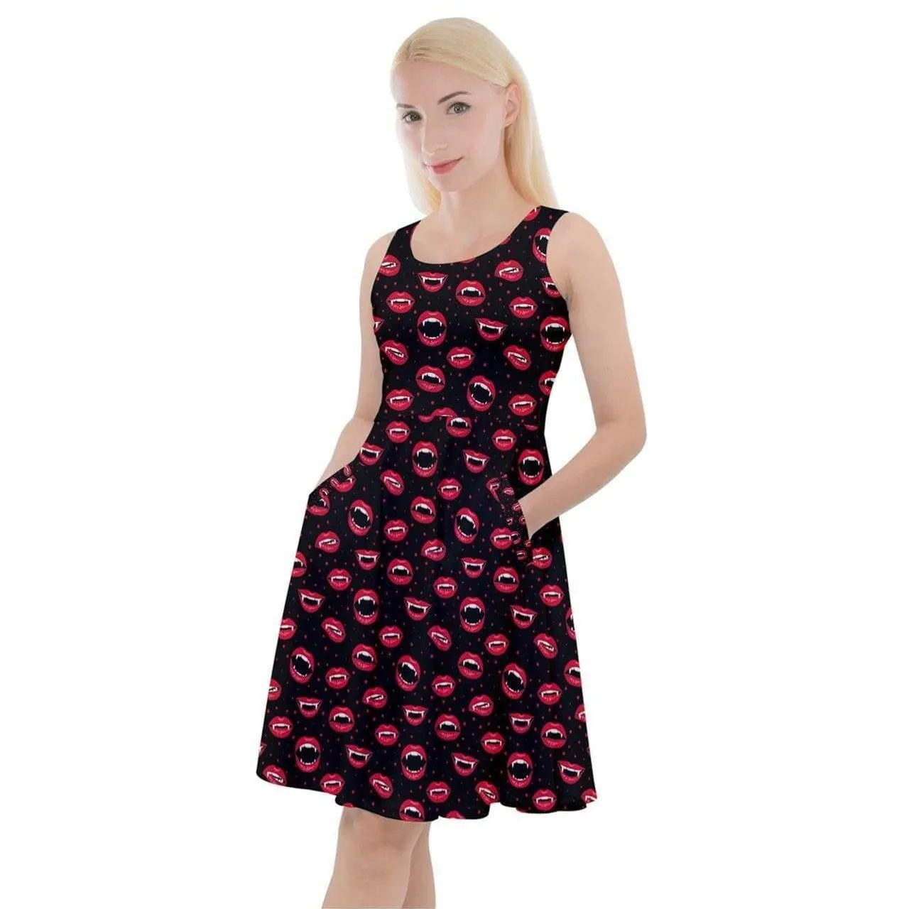 BITE ME! Knee Length Skater Dress With Pockets