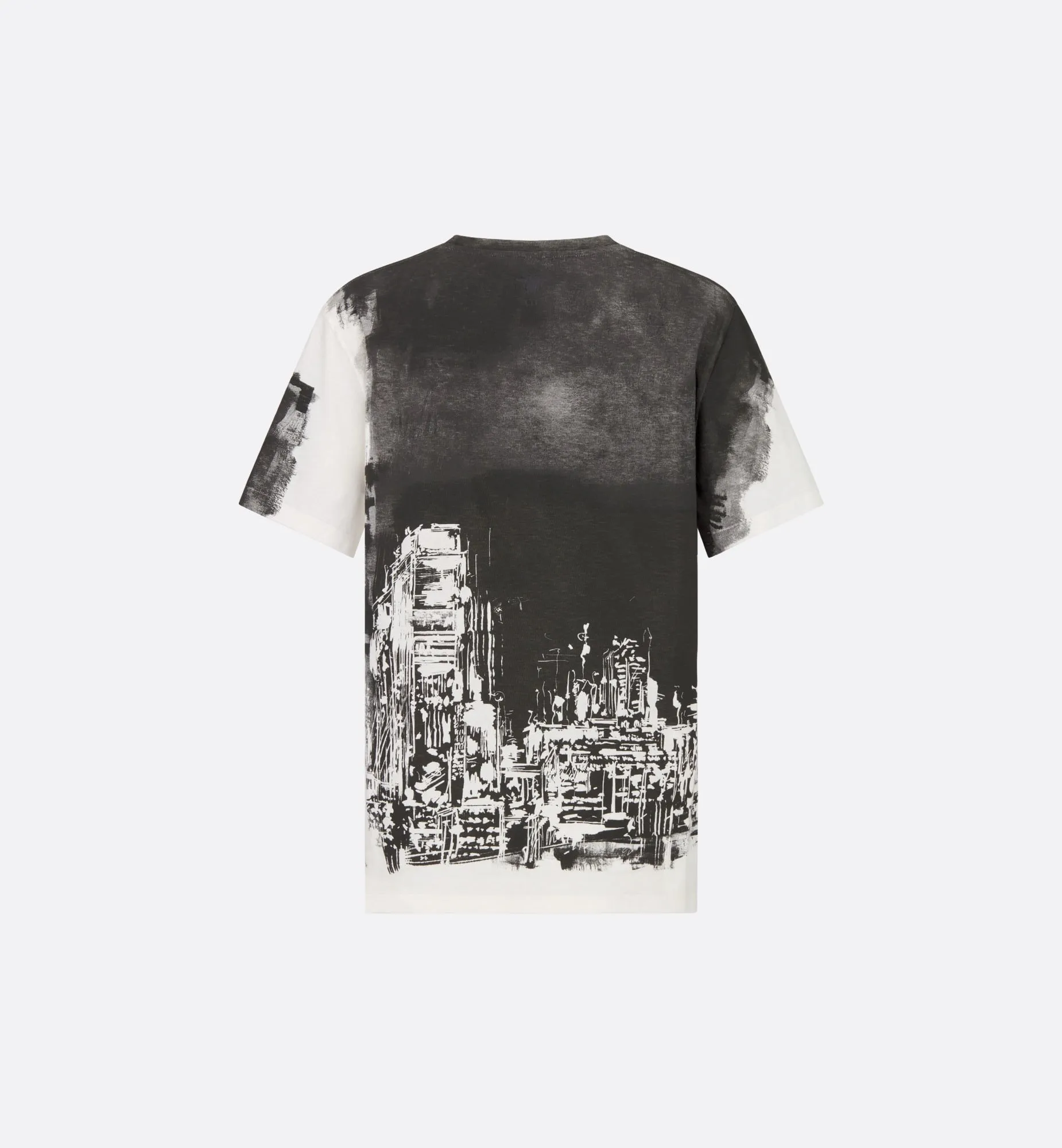 Black and White Cotton and Linen Jersey with New York Motif T-Shirt