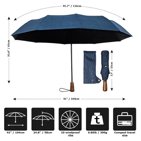 Blue Striped Folding Windproof Umbrella