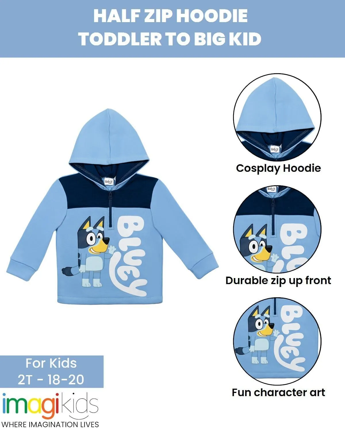 Bluey Bingo Fleece Half Zip Hoodie Toddler to Big Kid