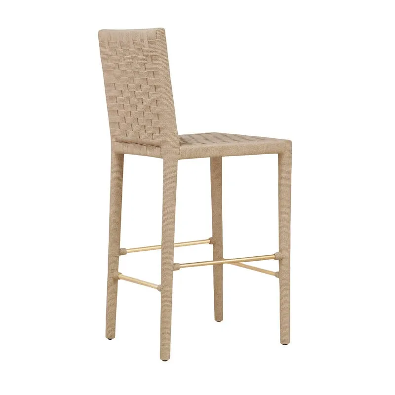 Burbank Natural Robe Bar Stool with Antique Brass Detail