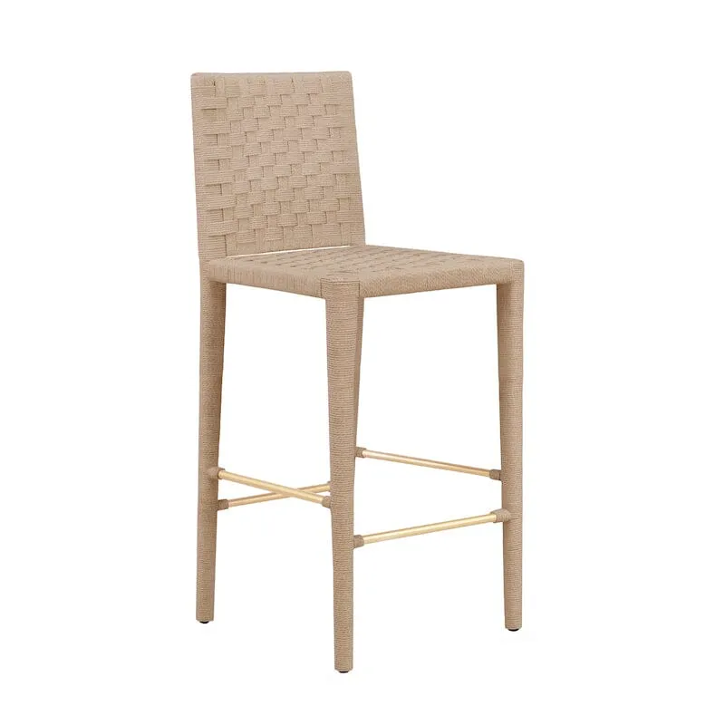 Burbank Natural Robe Bar Stool with Antique Brass Detail