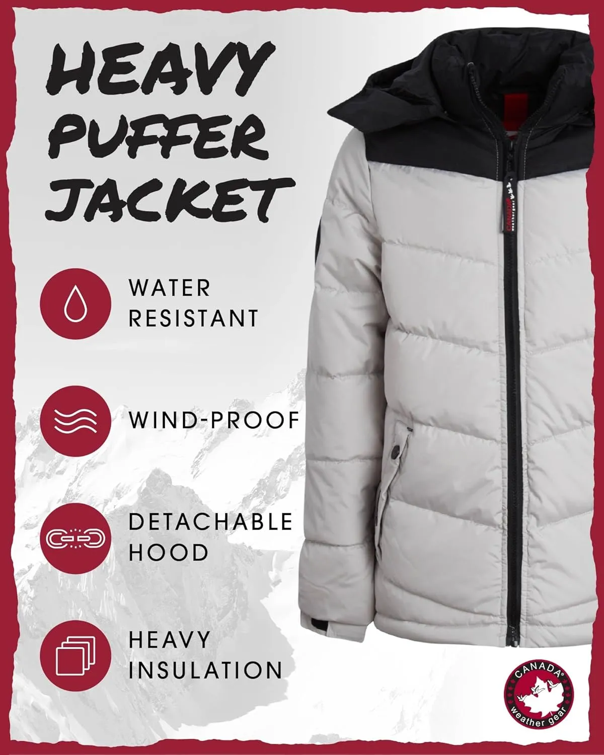 CANADA WEATHER GEAR Boys' Puffer Jacket - Bubble Winter Coat - Water Resistant Outerwear Jackets for Boys (8-20)