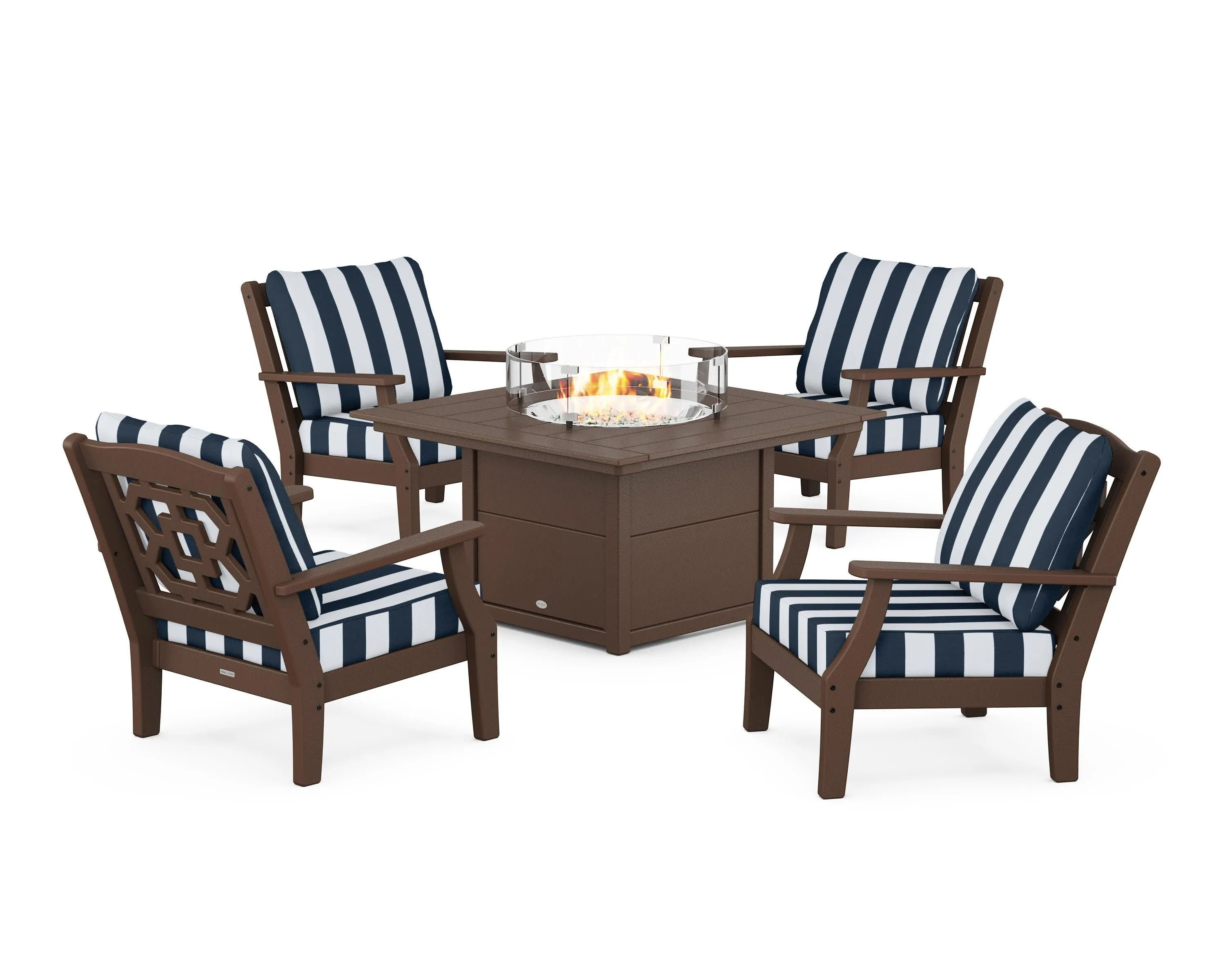 Chinoiserie 5-Piece Deep Seating Set with Fire Pit Table
