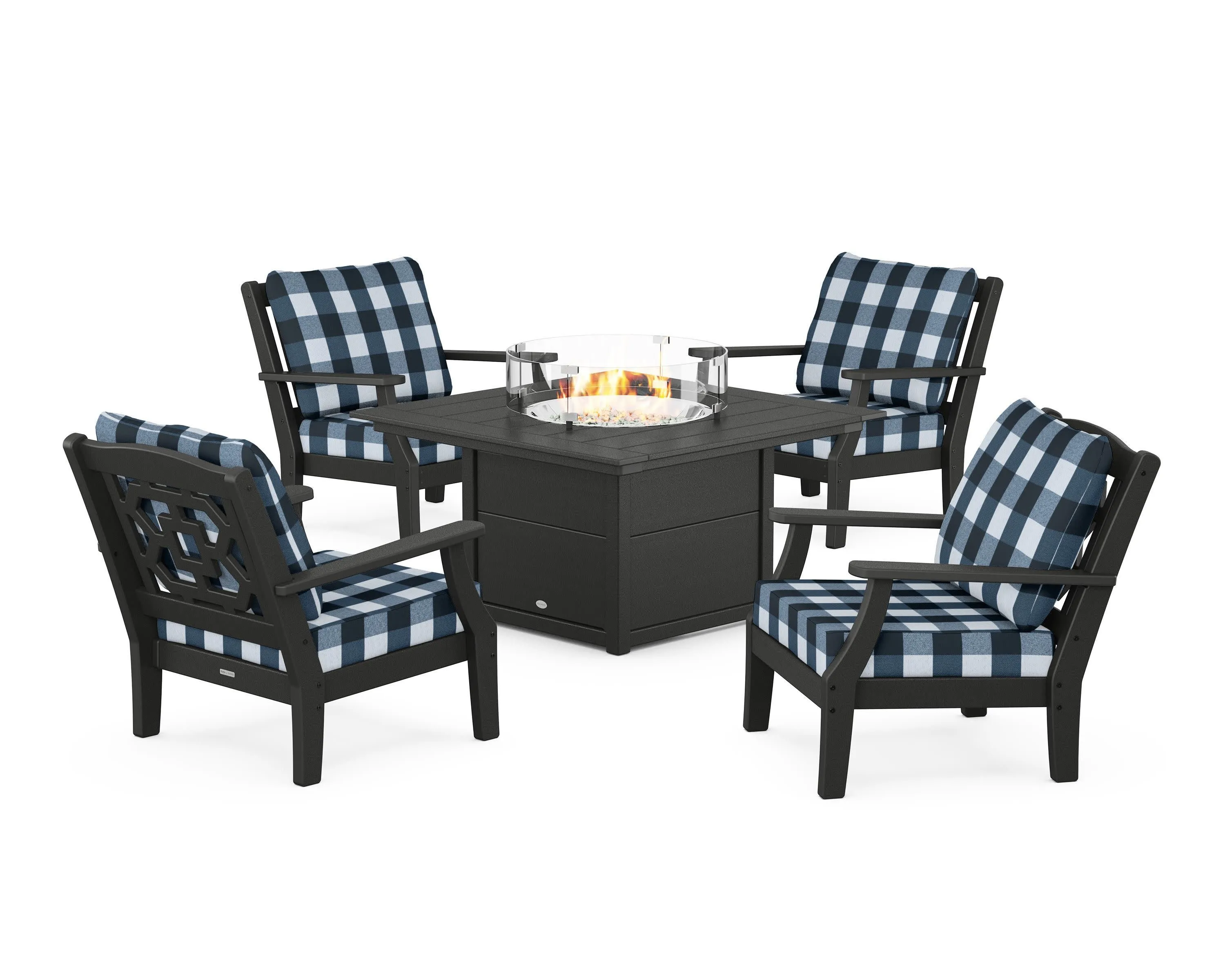 Chinoiserie 5-Piece Deep Seating Set with Fire Pit Table