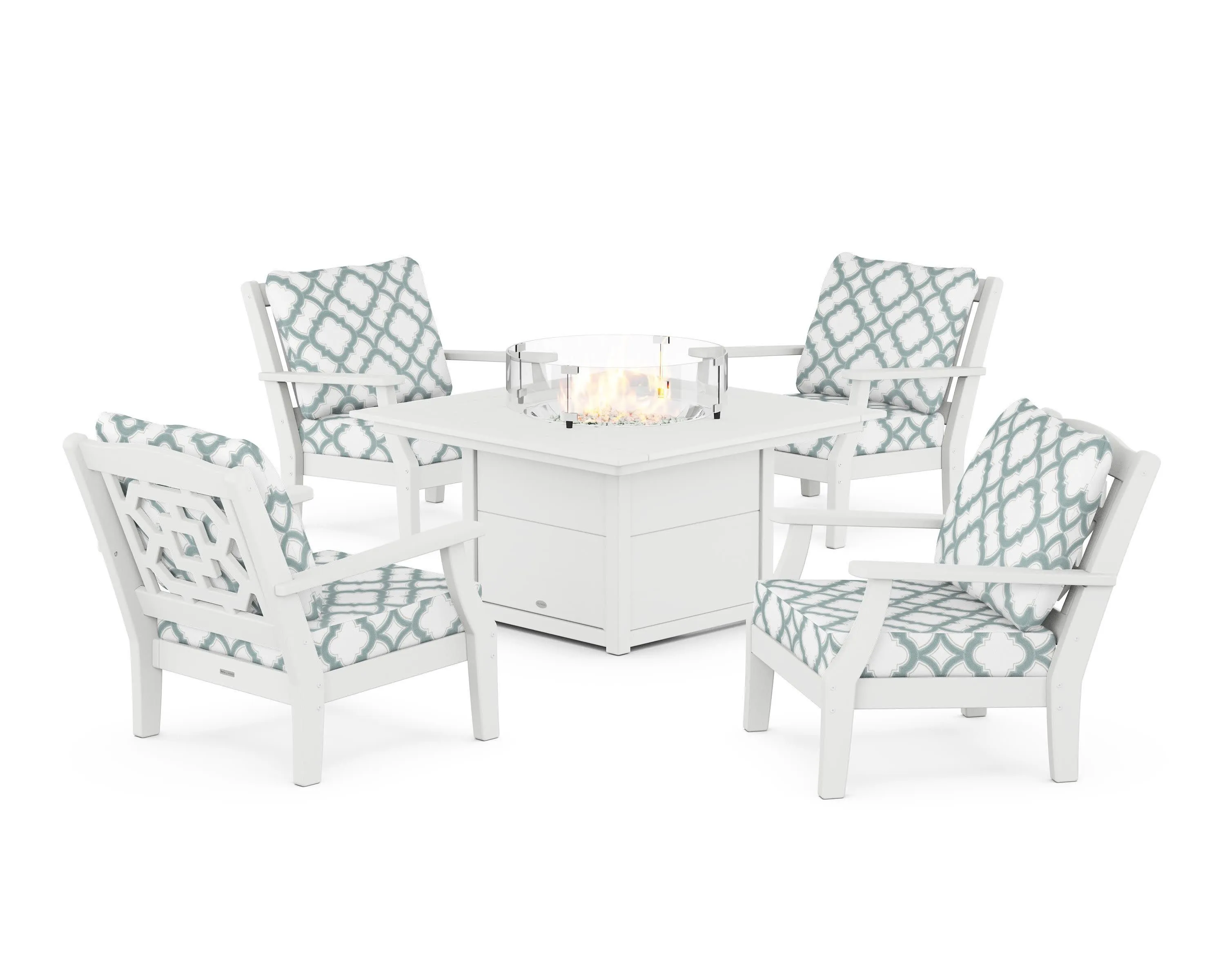 Chinoiserie 5-Piece Deep Seating Set with Fire Pit Table