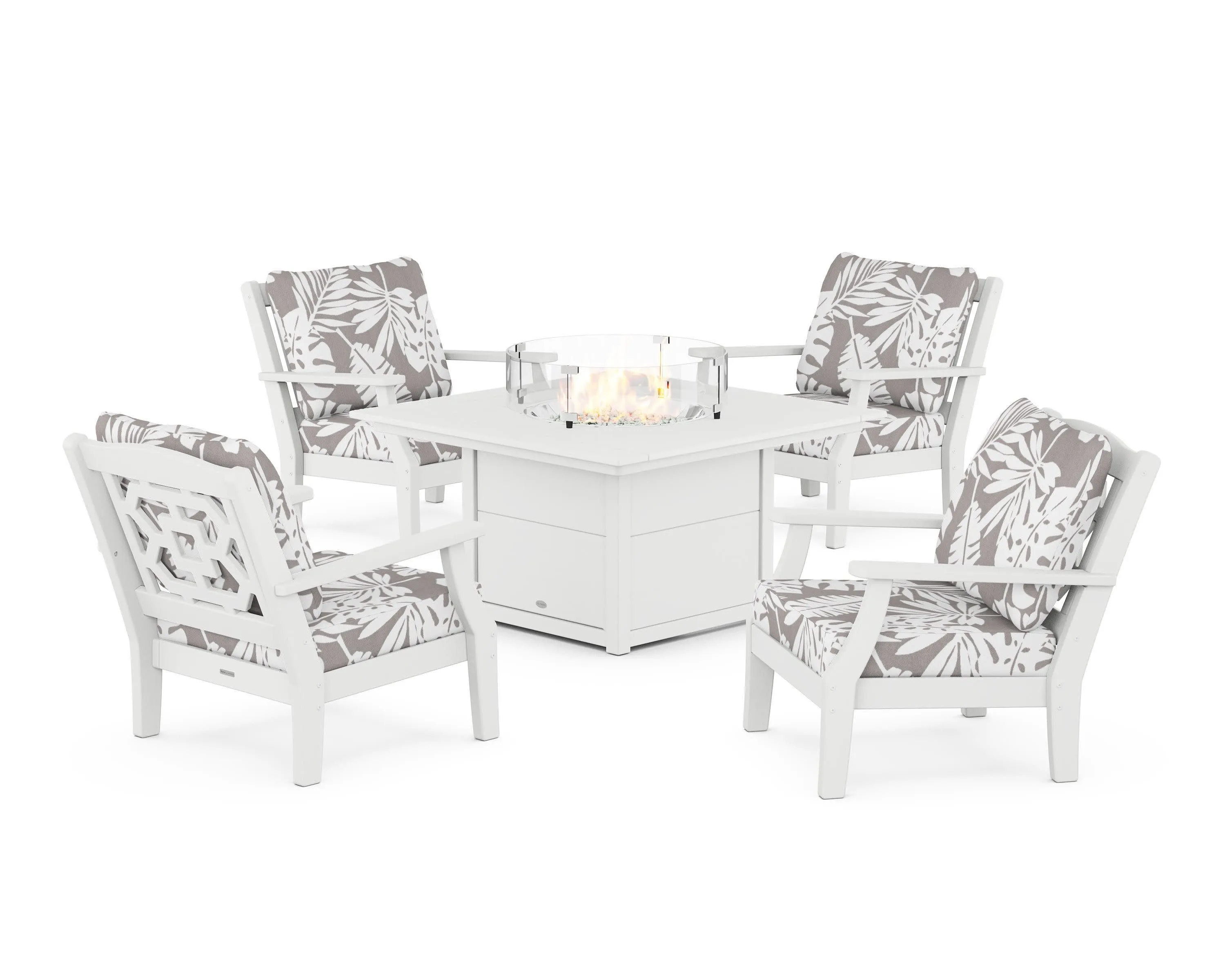 Chinoiserie 5-Piece Deep Seating Set with Fire Pit Table