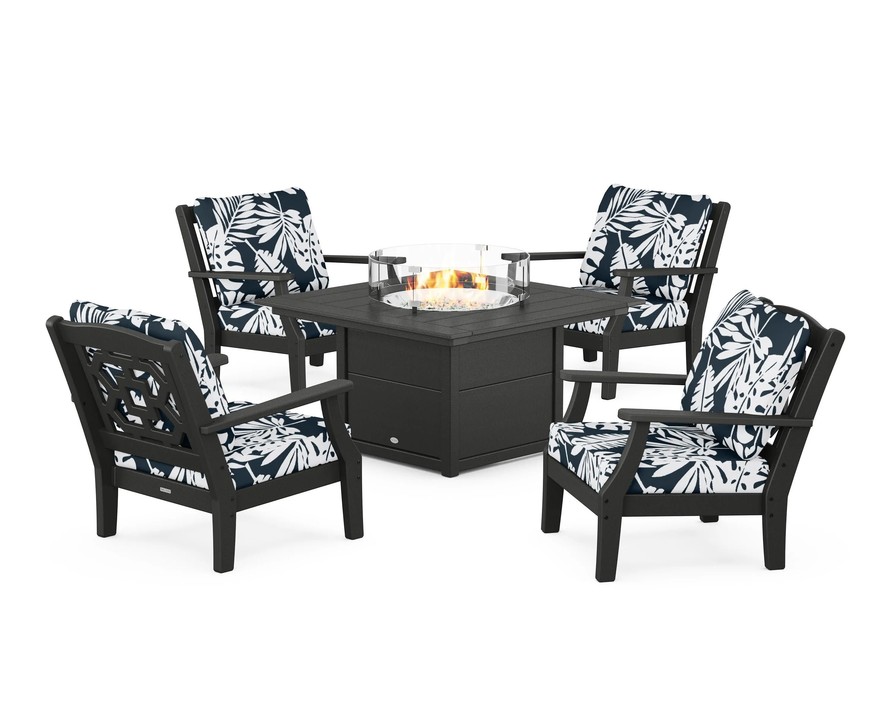 Chinoiserie 5-Piece Deep Seating Set with Fire Pit Table