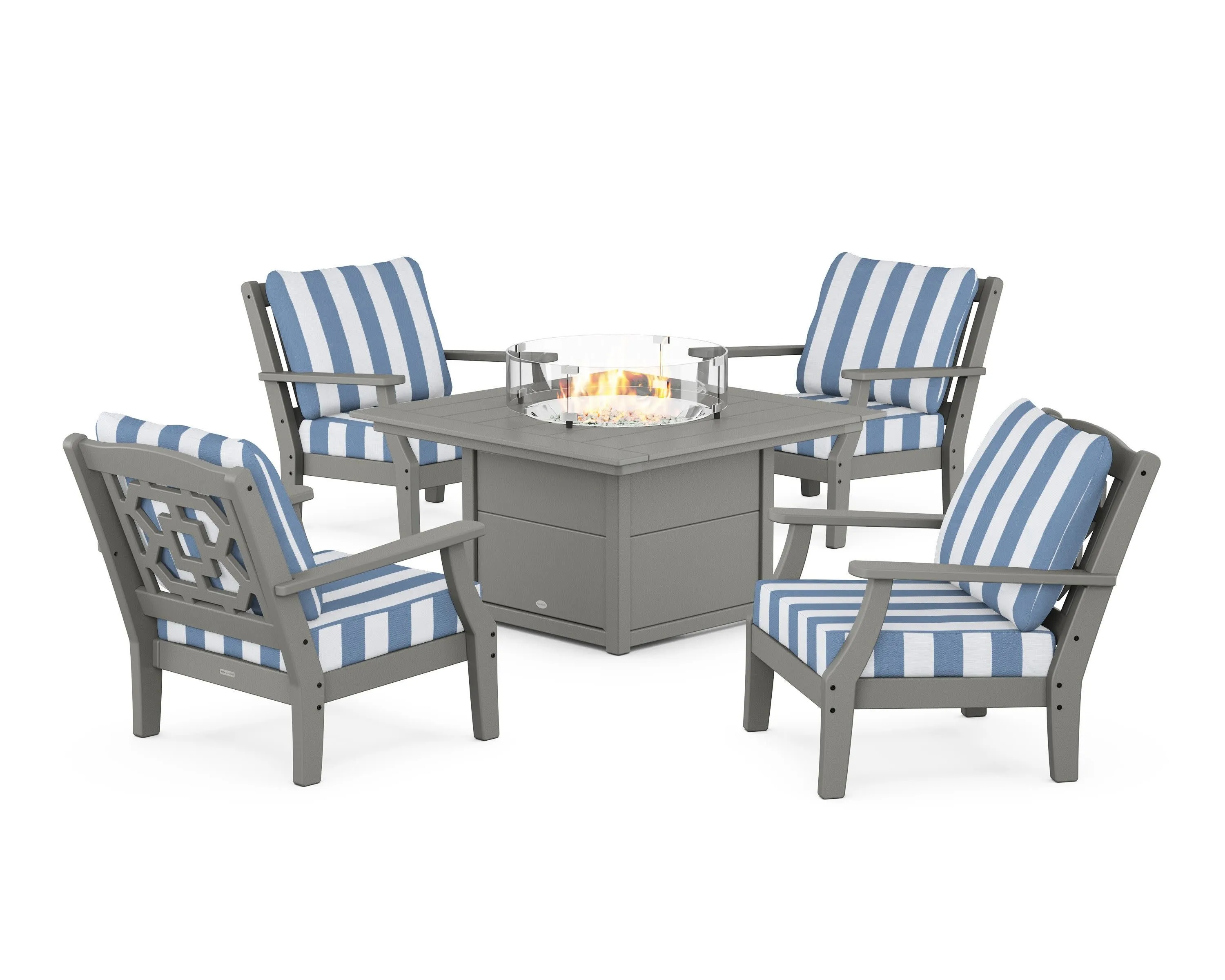 Chinoiserie 5-Piece Deep Seating Set with Fire Pit Table