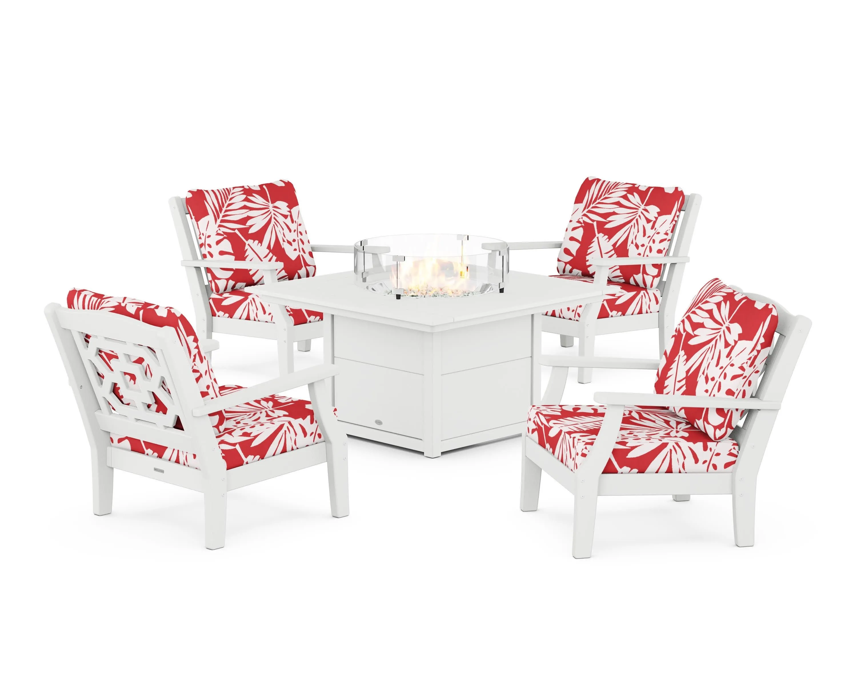 Chinoiserie 5-Piece Deep Seating Set with Fire Pit Table