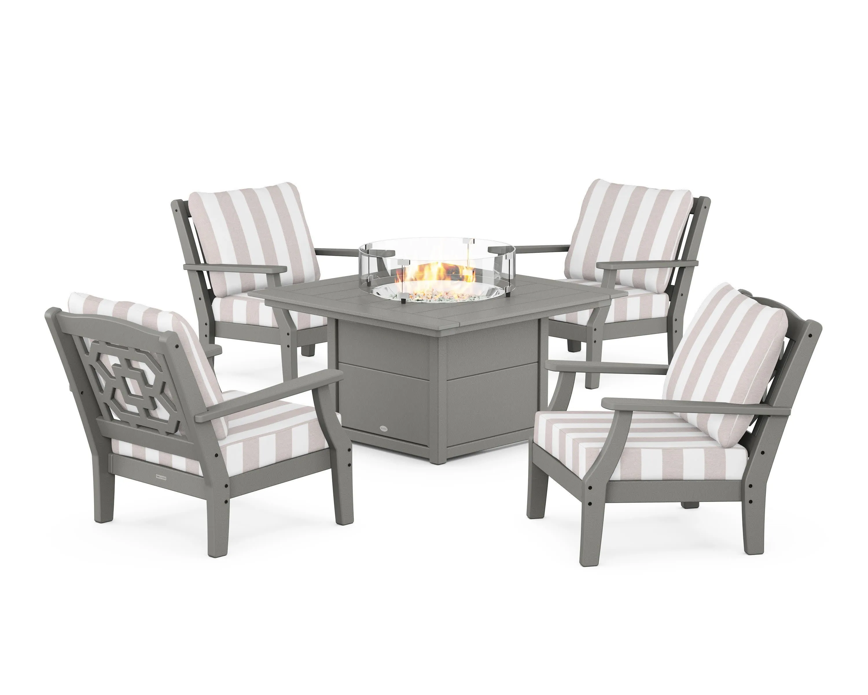 Chinoiserie 5-Piece Deep Seating Set with Fire Pit Table