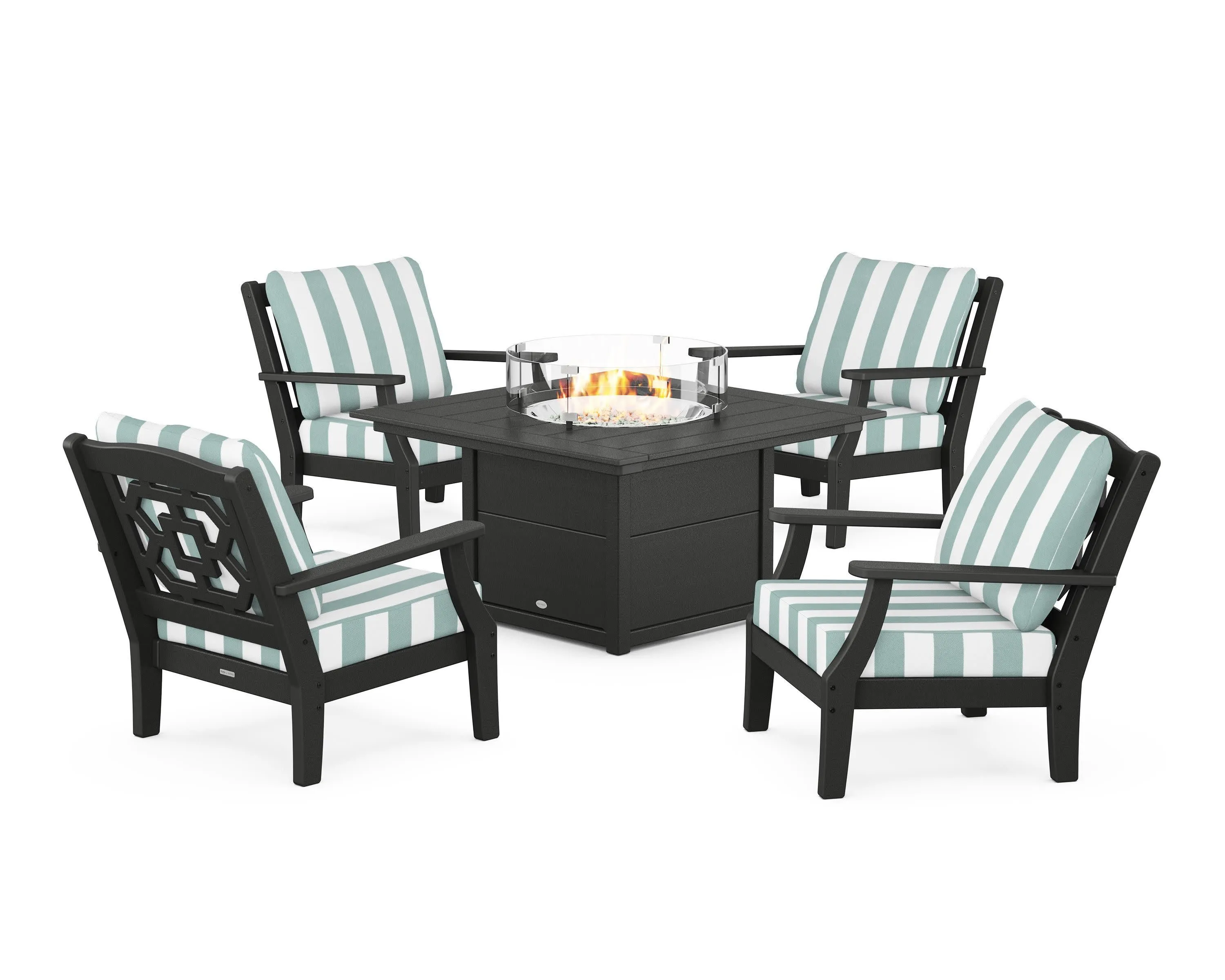 Chinoiserie 5-Piece Deep Seating Set with Fire Pit Table