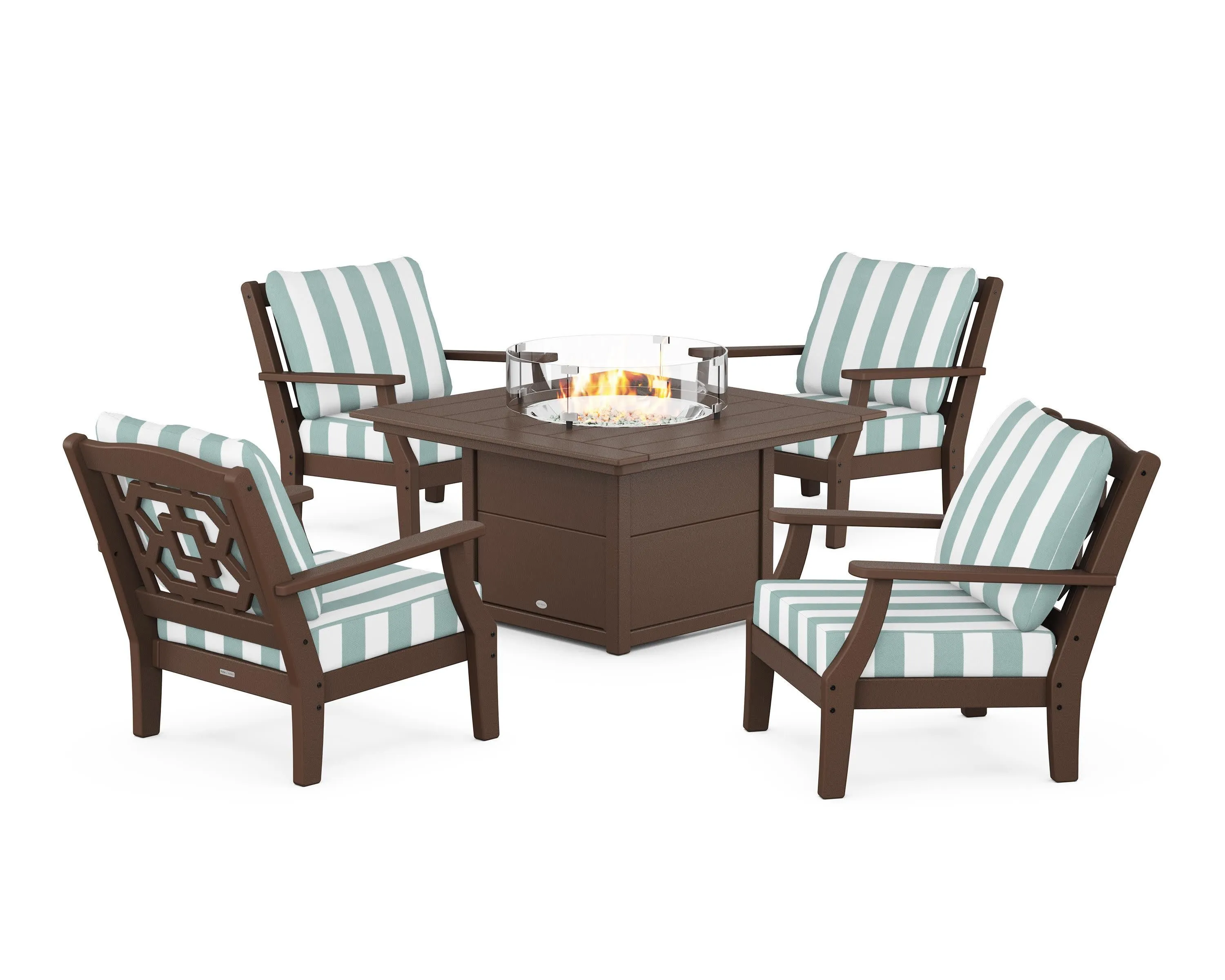 Chinoiserie 5-Piece Deep Seating Set with Fire Pit Table