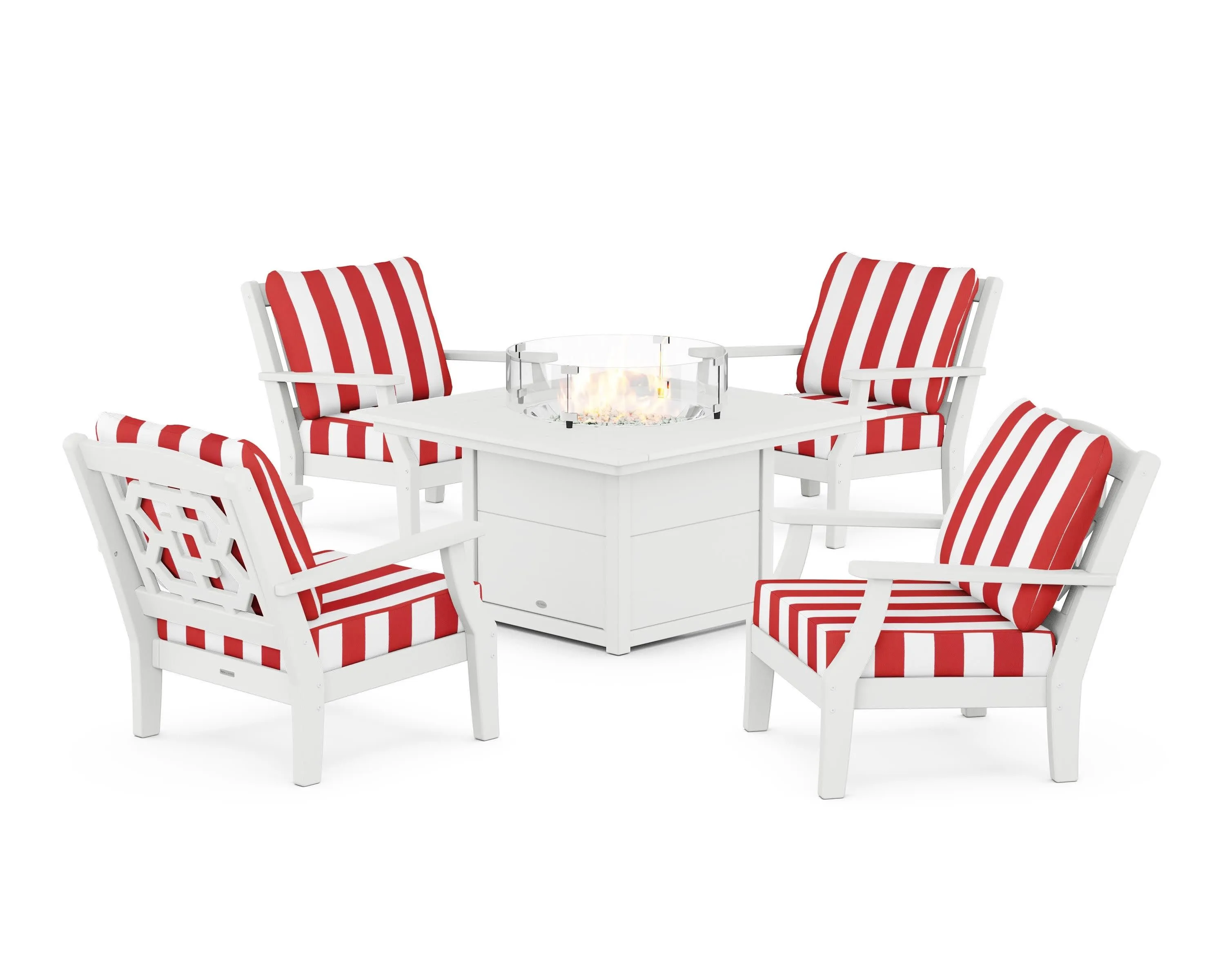 Chinoiserie 5-Piece Deep Seating Set with Fire Pit Table