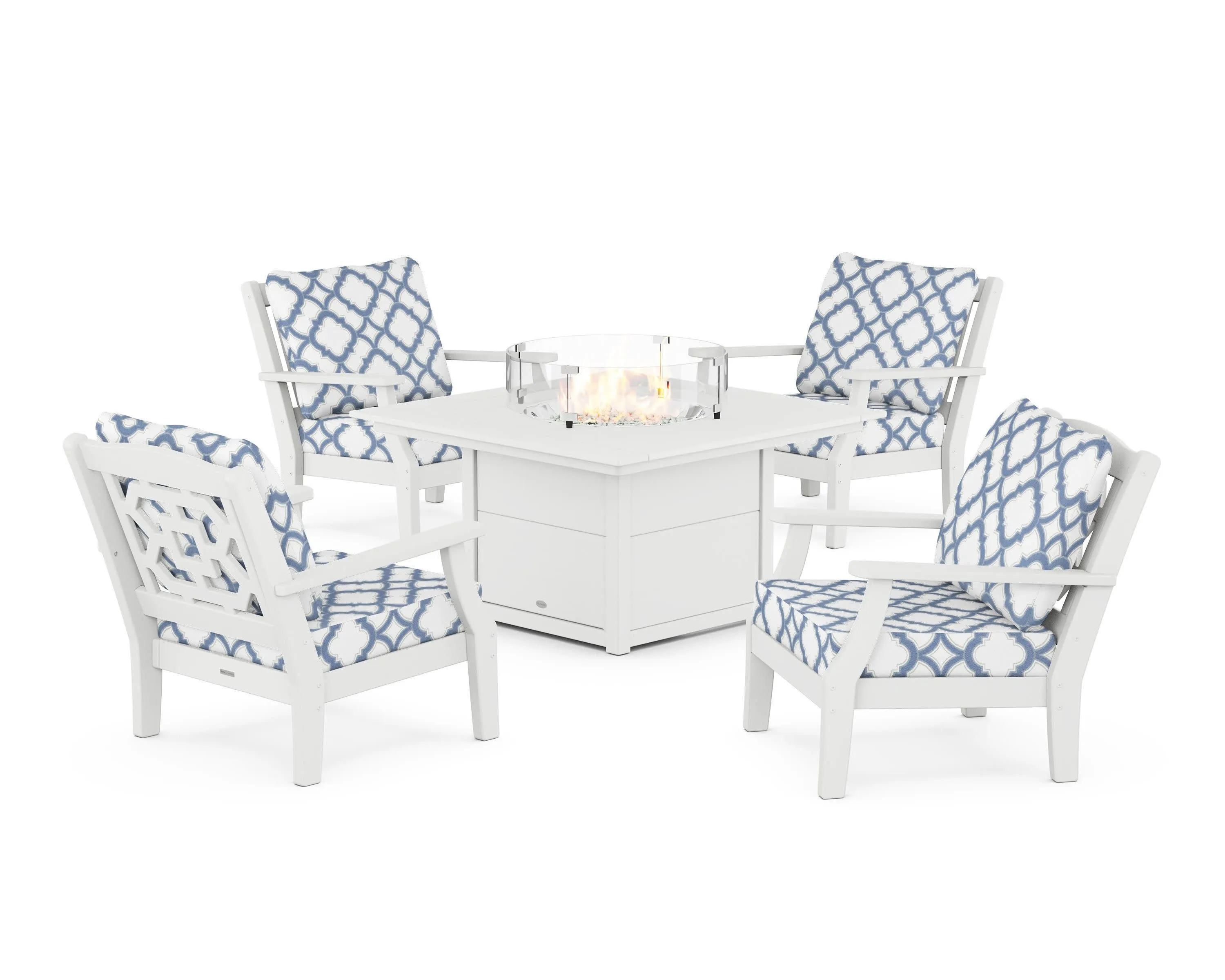 Chinoiserie 5-Piece Deep Seating Set with Fire Pit Table