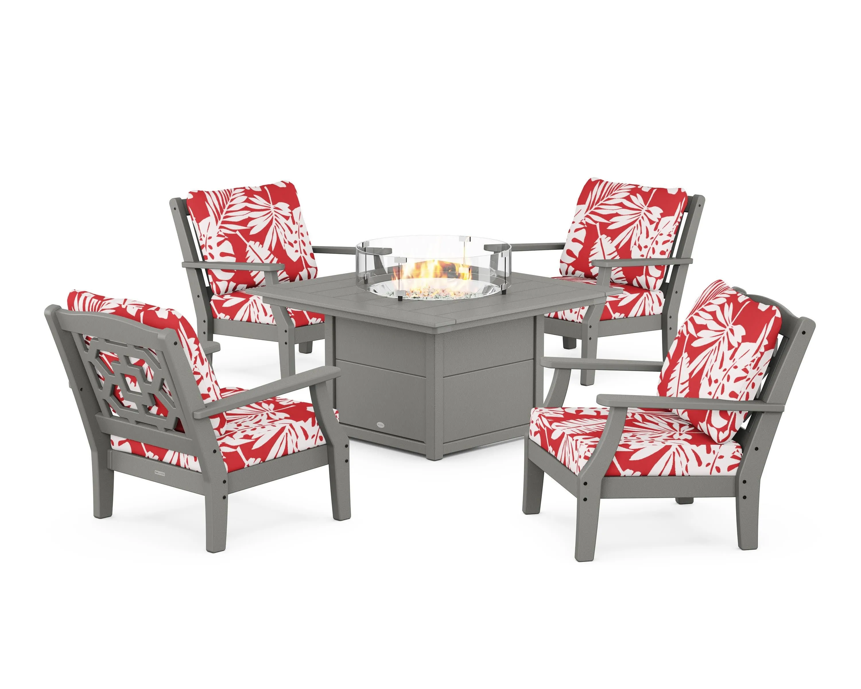 Chinoiserie 5-Piece Deep Seating Set with Fire Pit Table