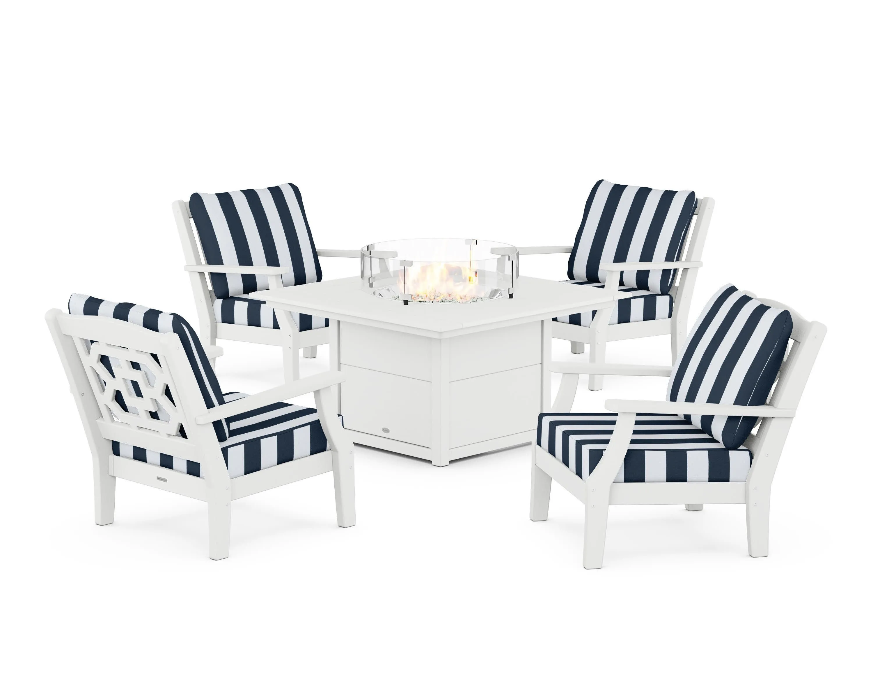Chinoiserie 5-Piece Deep Seating Set with Fire Pit Table