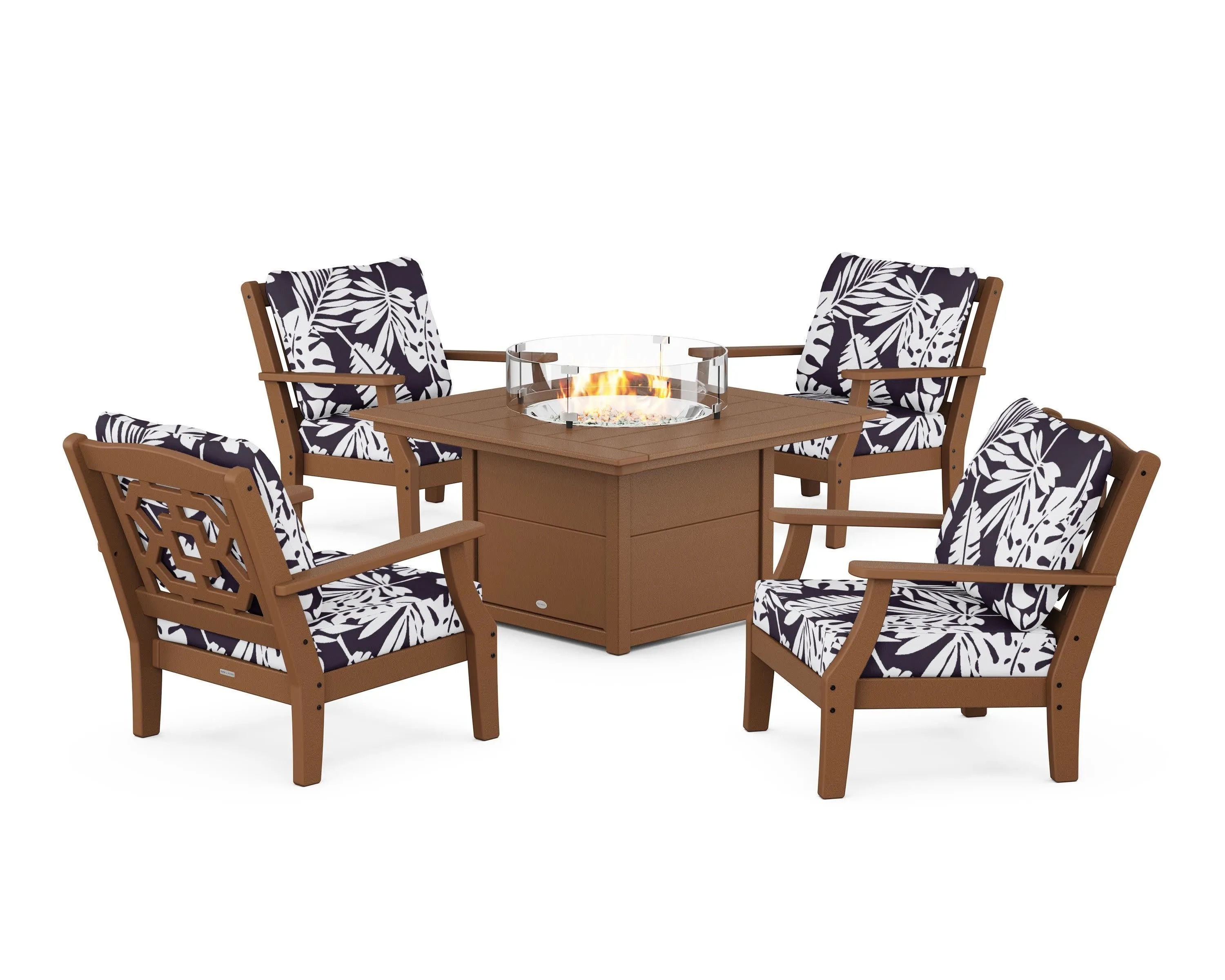 Chinoiserie 5-Piece Deep Seating Set with Fire Pit Table