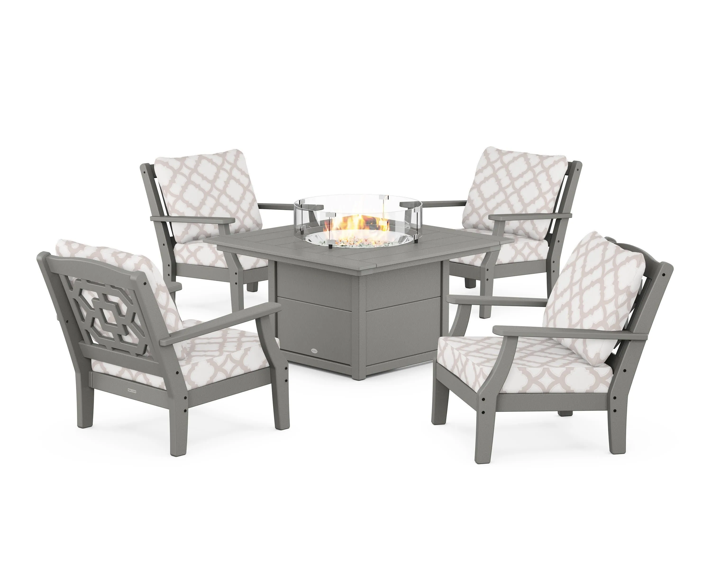 Chinoiserie 5-Piece Deep Seating Set with Fire Pit Table