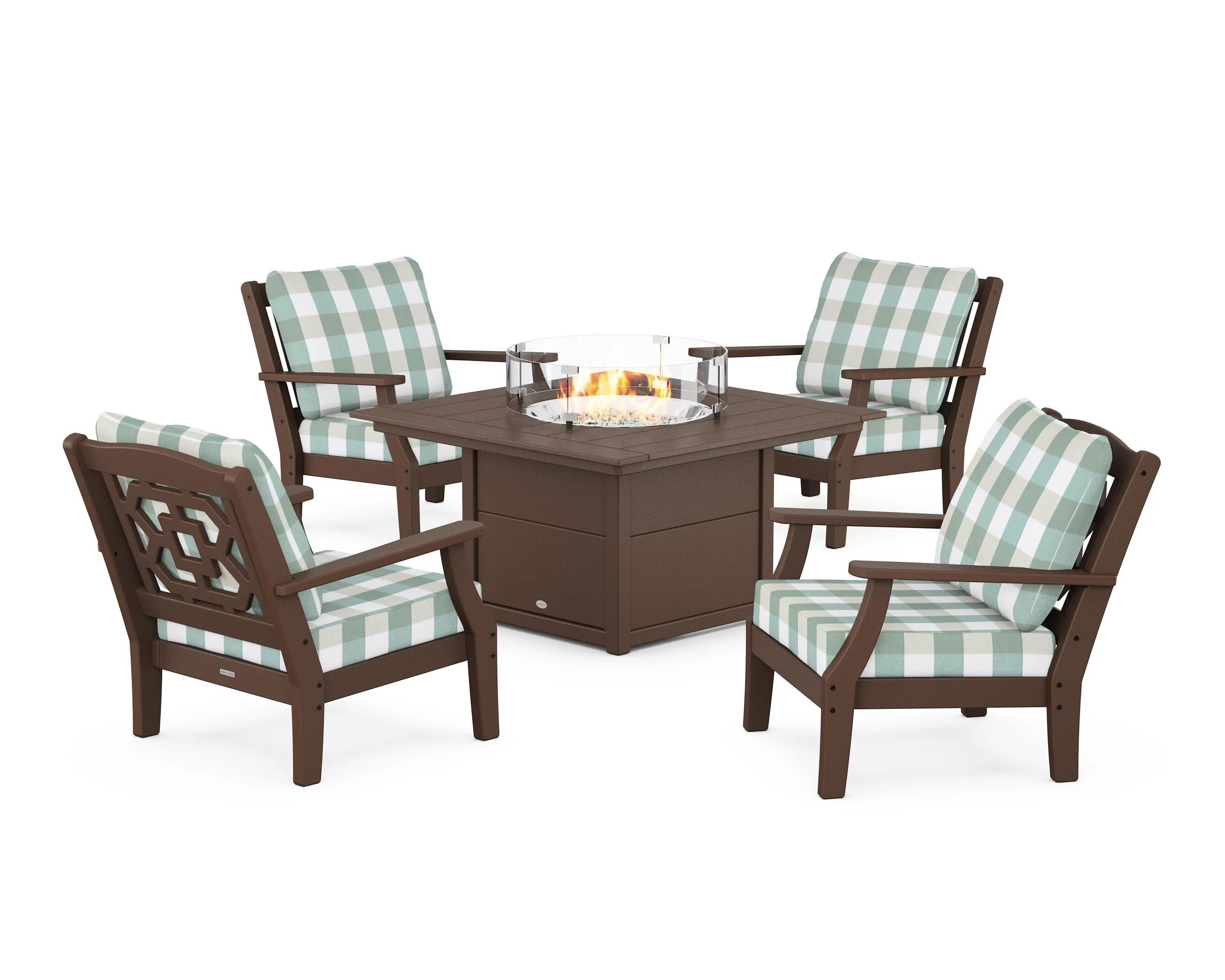 Chinoiserie 5-Piece Deep Seating Set with Fire Pit Table