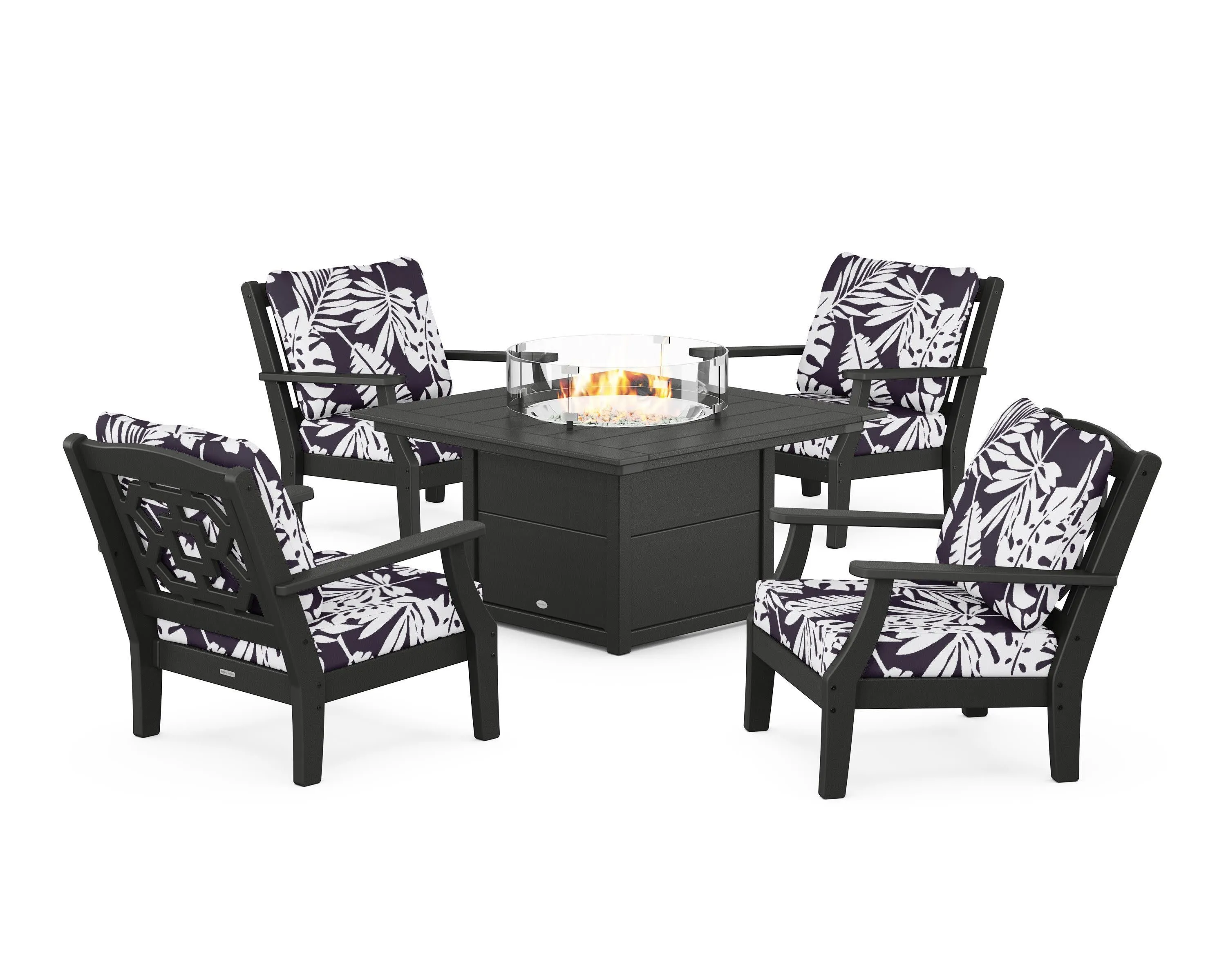Chinoiserie 5-Piece Deep Seating Set with Fire Pit Table