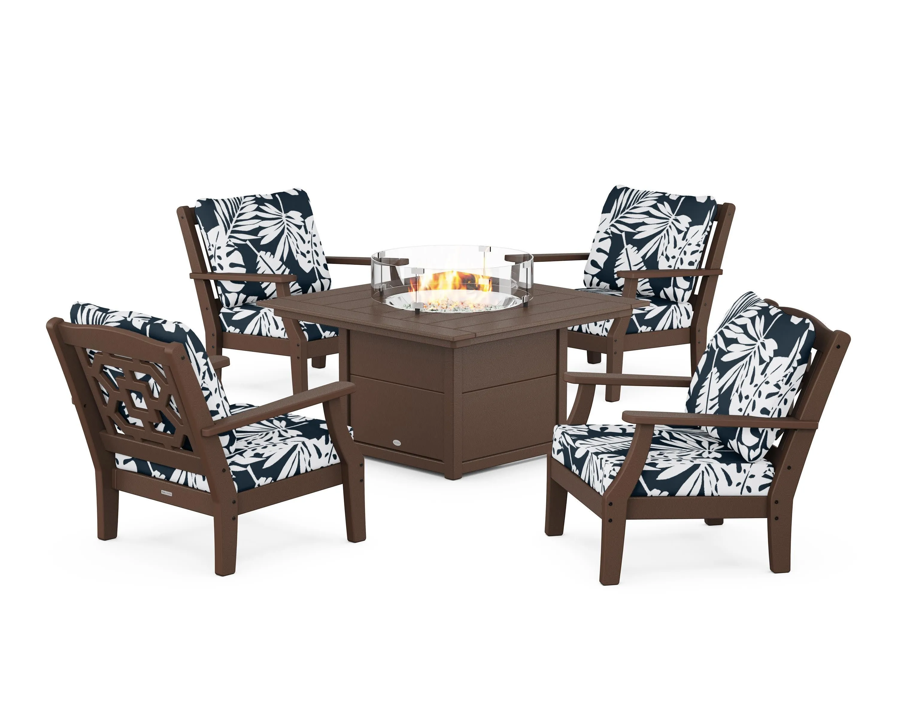 Chinoiserie 5-Piece Deep Seating Set with Fire Pit Table