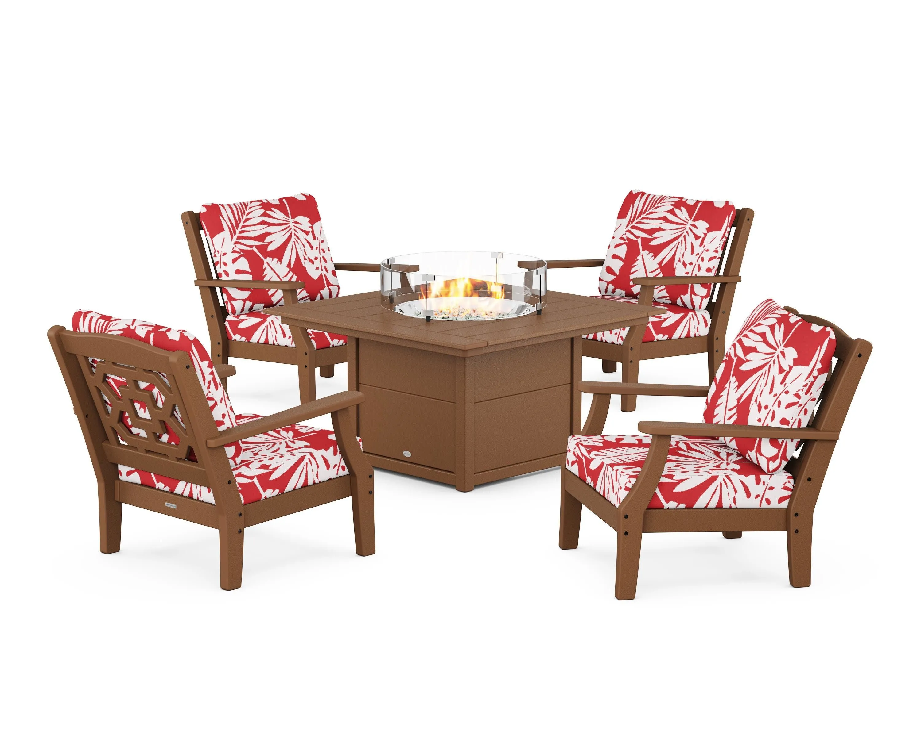 Chinoiserie 5-Piece Deep Seating Set with Fire Pit Table