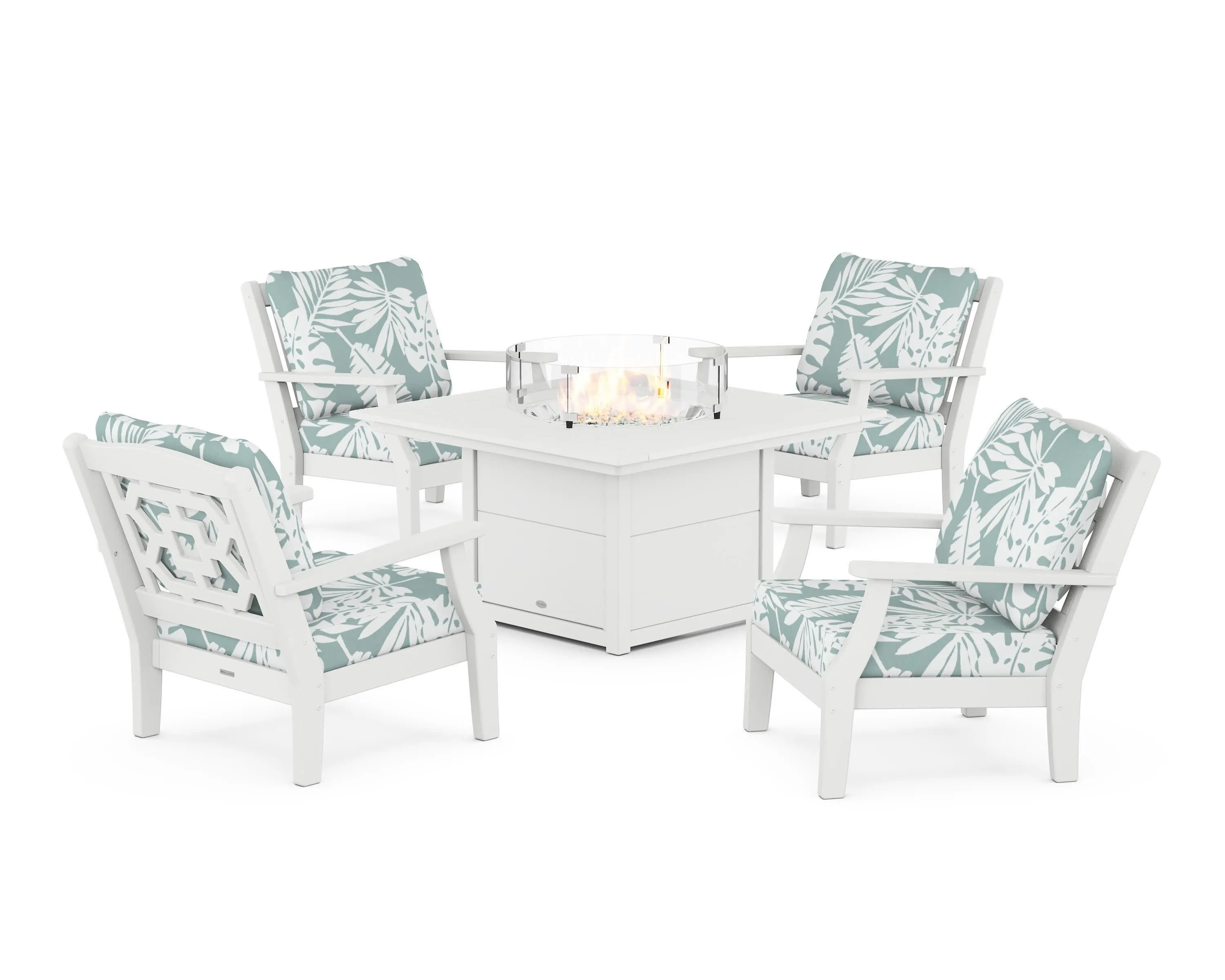 Chinoiserie 5-Piece Deep Seating Set with Fire Pit Table