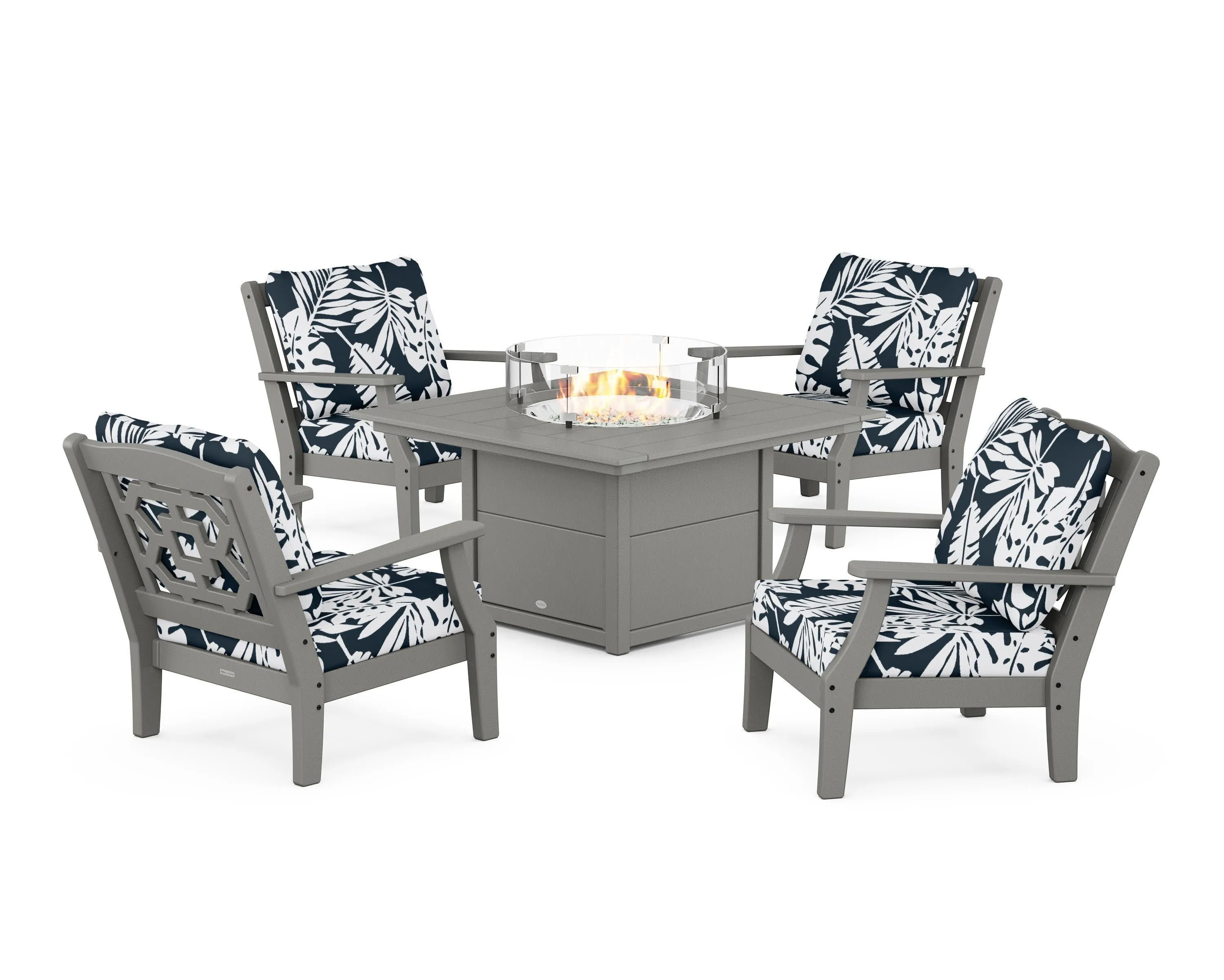 Chinoiserie 5-Piece Deep Seating Set with Fire Pit Table