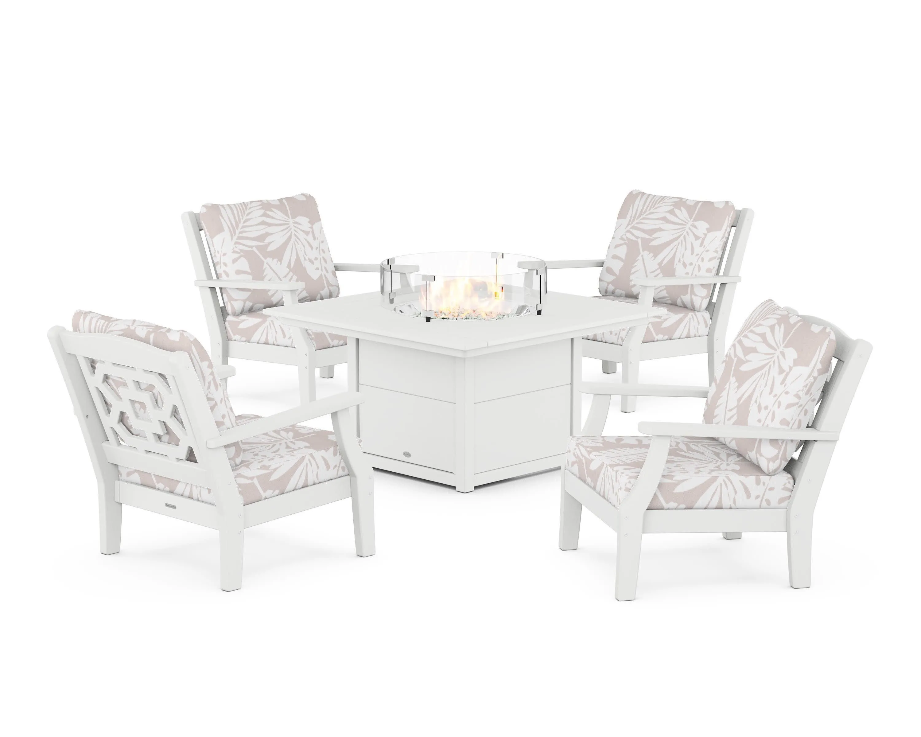 Chinoiserie 5-Piece Deep Seating Set with Fire Pit Table