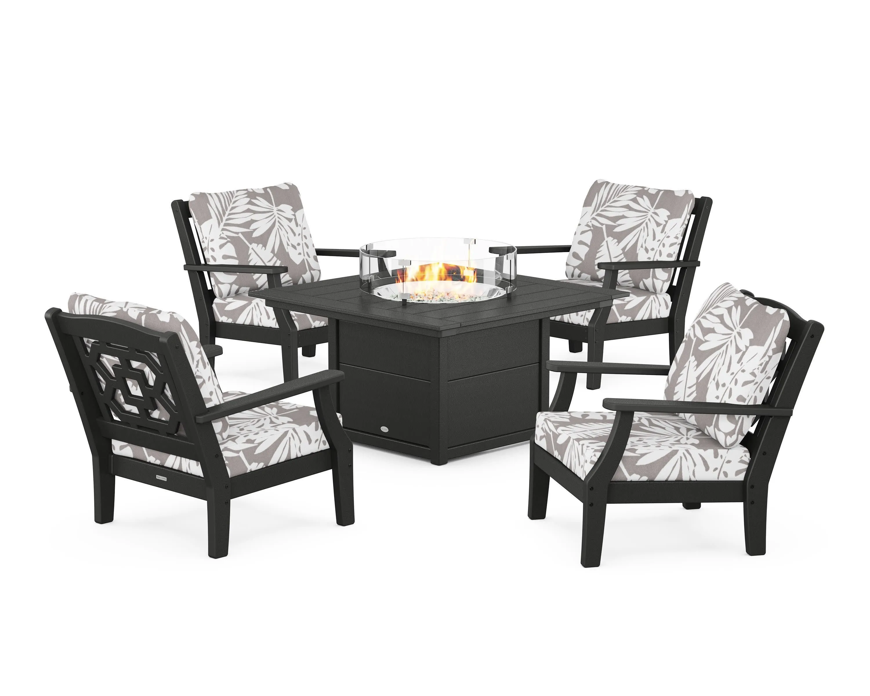 Chinoiserie 5-Piece Deep Seating Set with Fire Pit Table