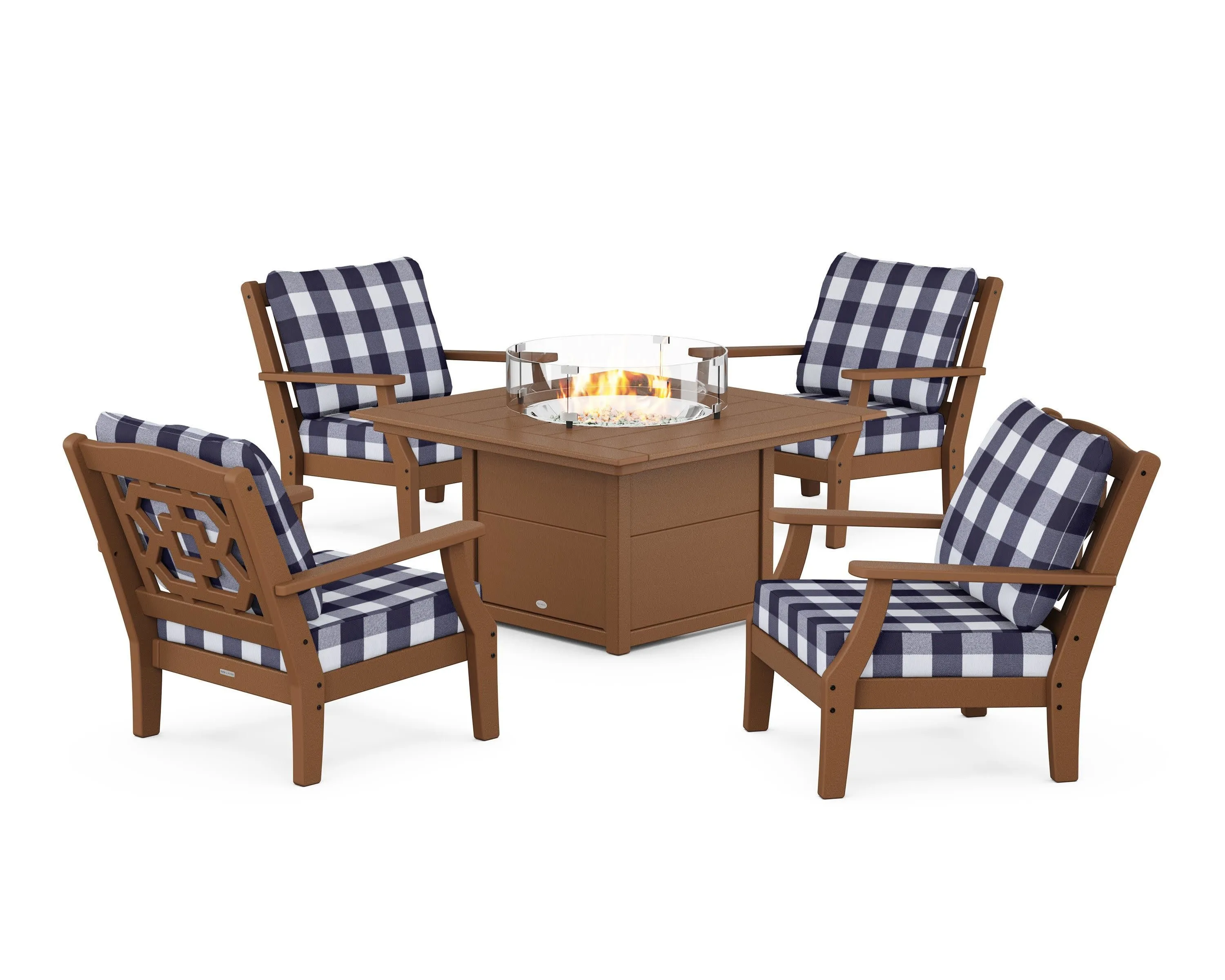 Chinoiserie 5-Piece Deep Seating Set with Fire Pit Table