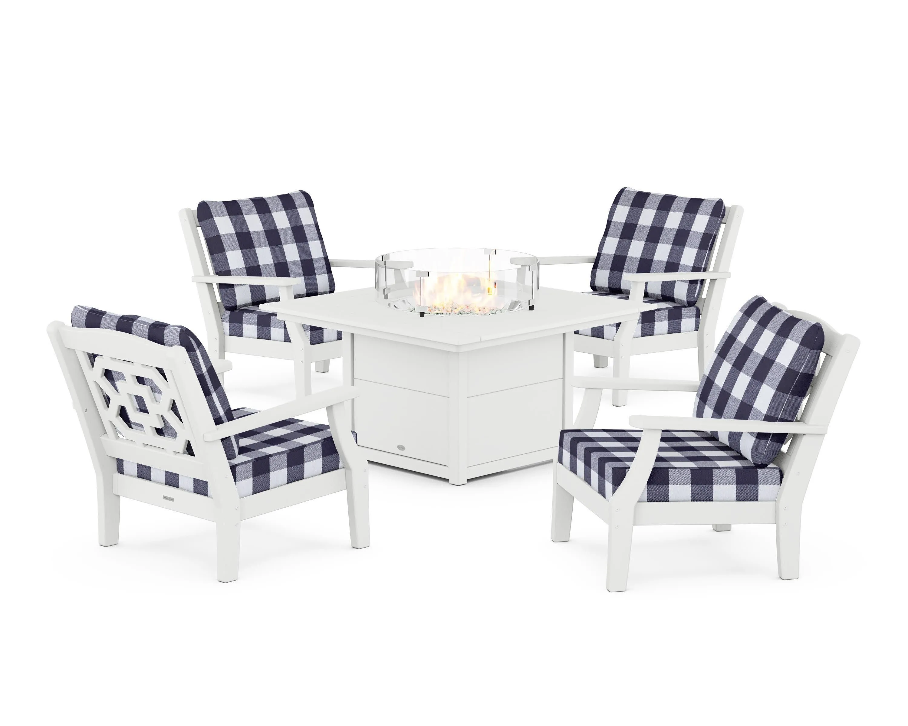 Chinoiserie 5-Piece Deep Seating Set with Fire Pit Table