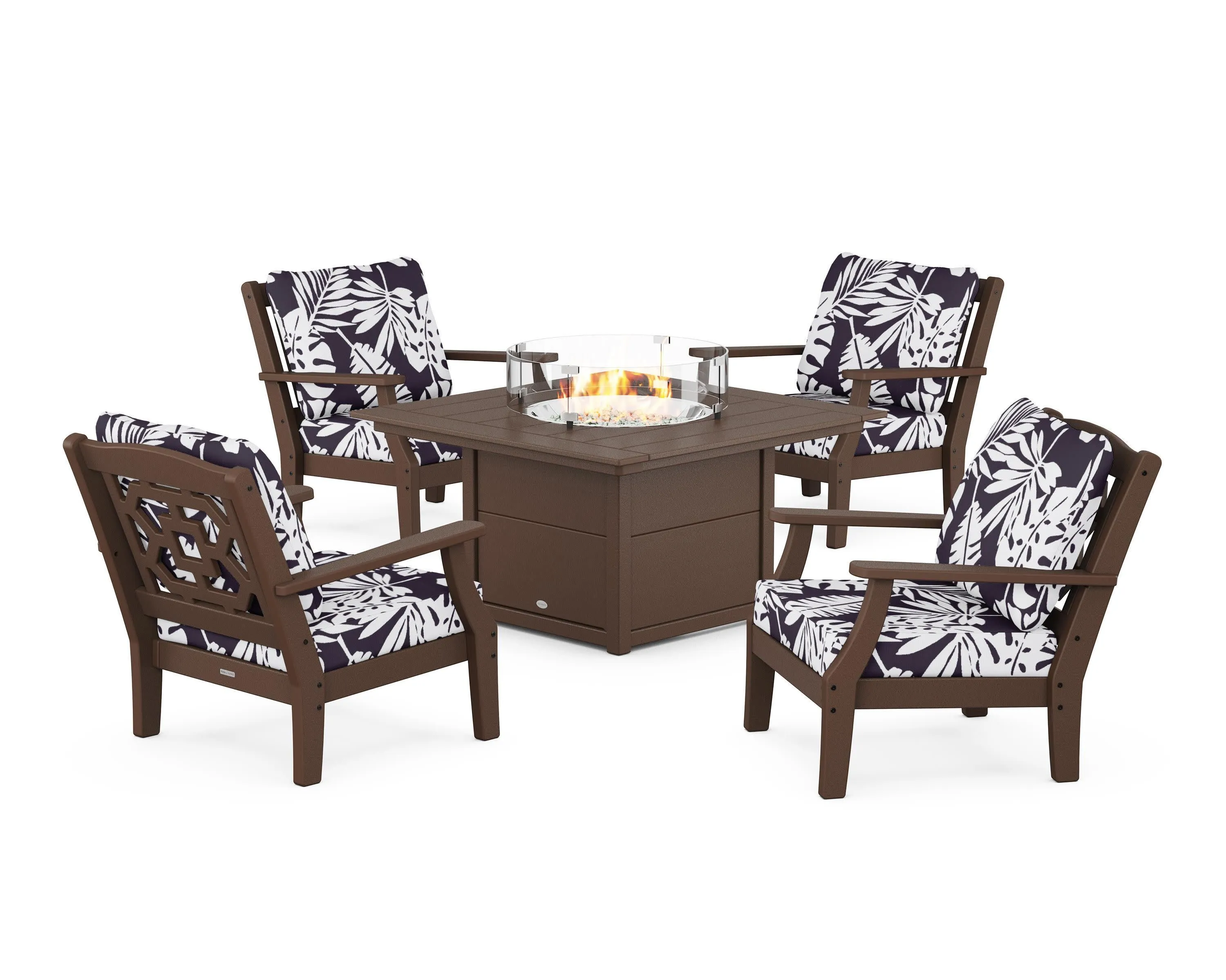 Chinoiserie 5-Piece Deep Seating Set with Fire Pit Table