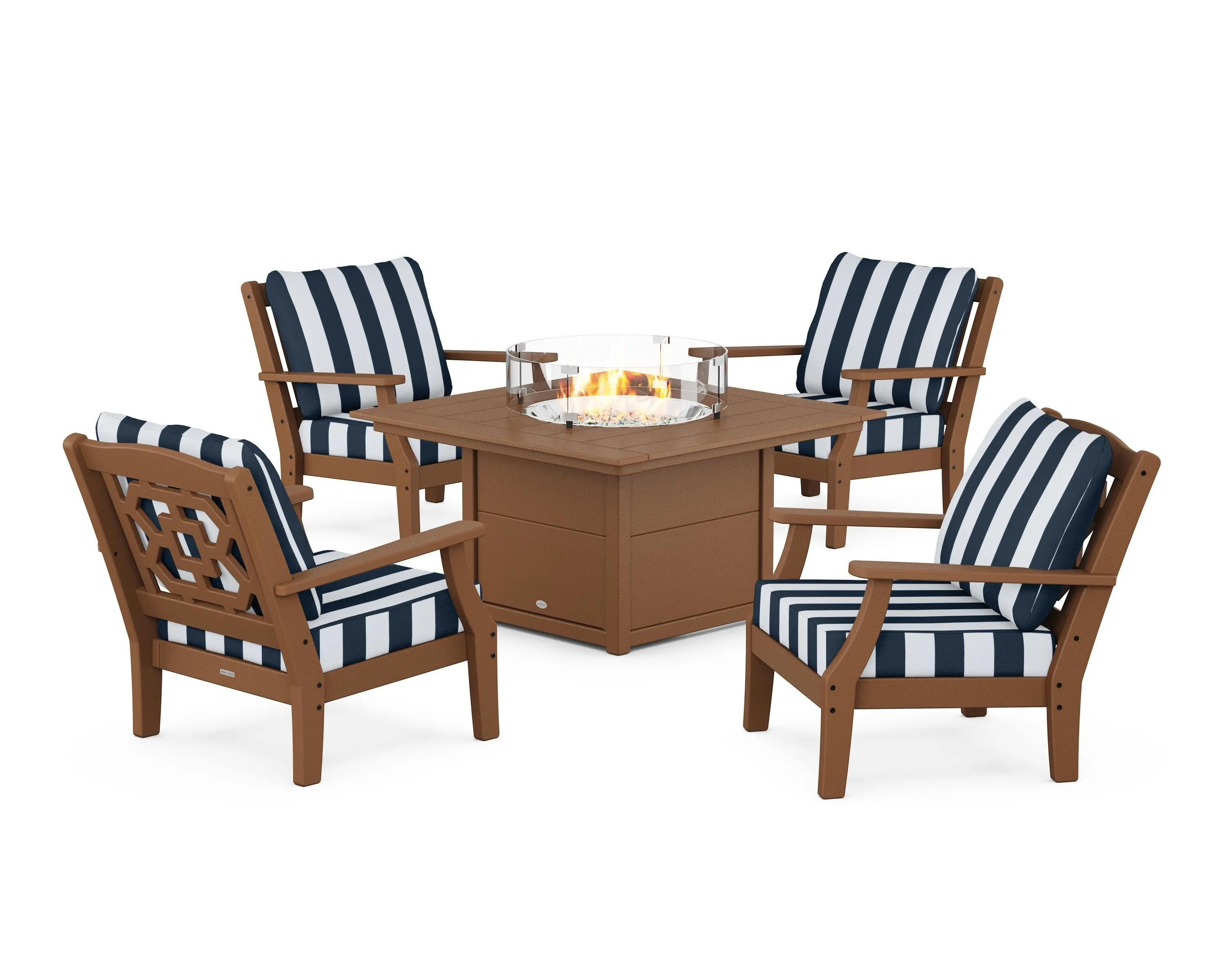 Chinoiserie 5-Piece Deep Seating Set with Fire Pit Table
