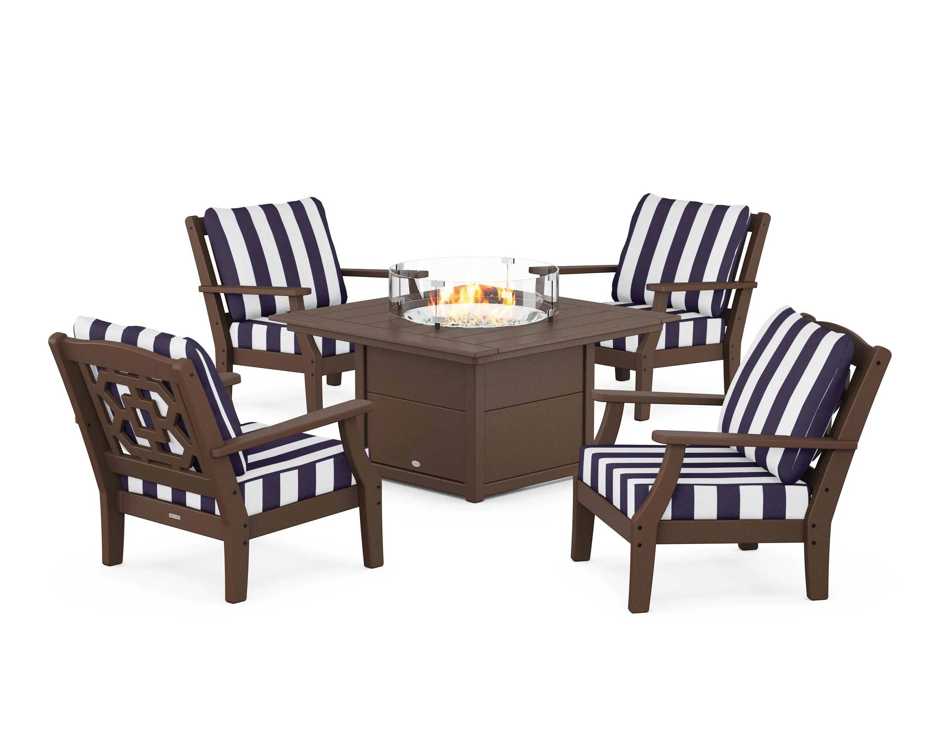 Chinoiserie 5-Piece Deep Seating Set with Fire Pit Table