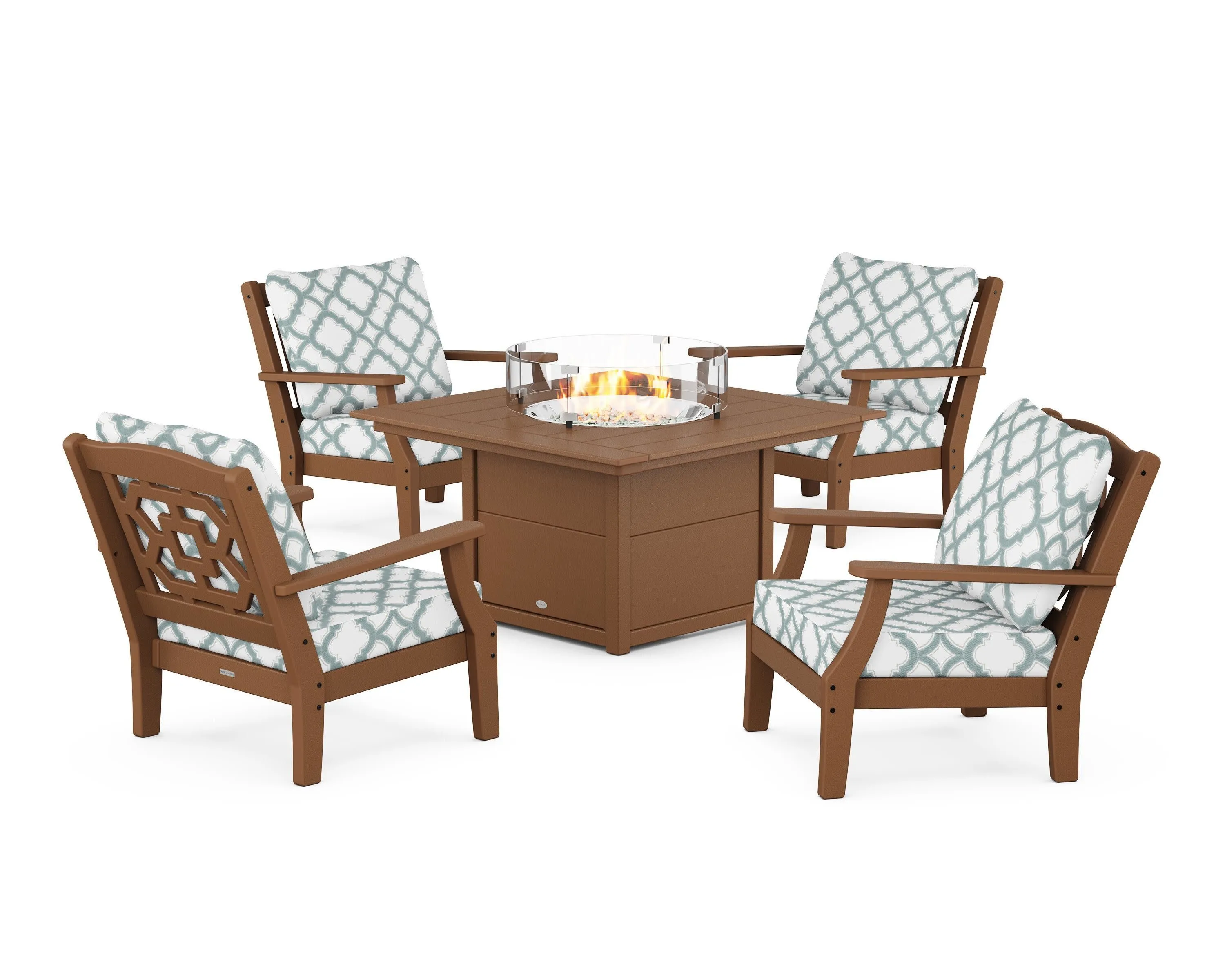 Chinoiserie 5-Piece Deep Seating Set with Fire Pit Table